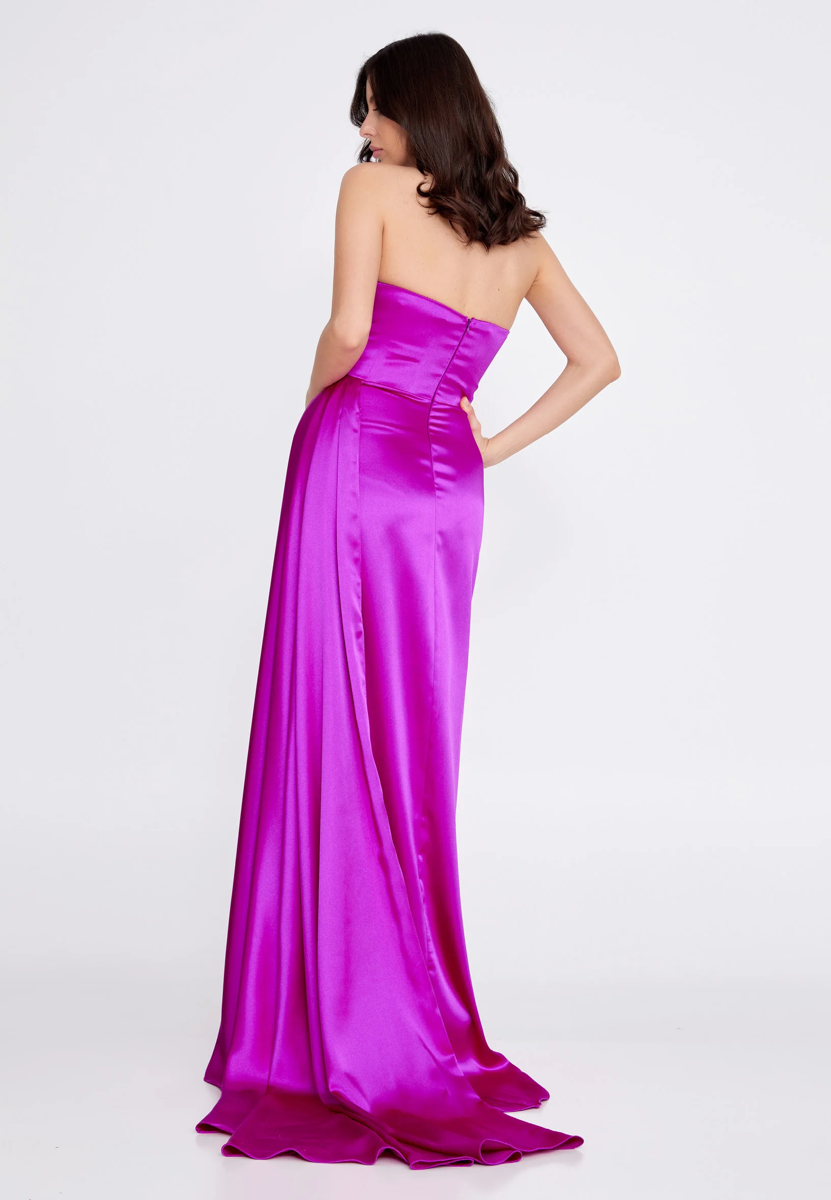 Strapless Maxi Satin Column Regular Wedding Guest Dress aln1502 - Image 2