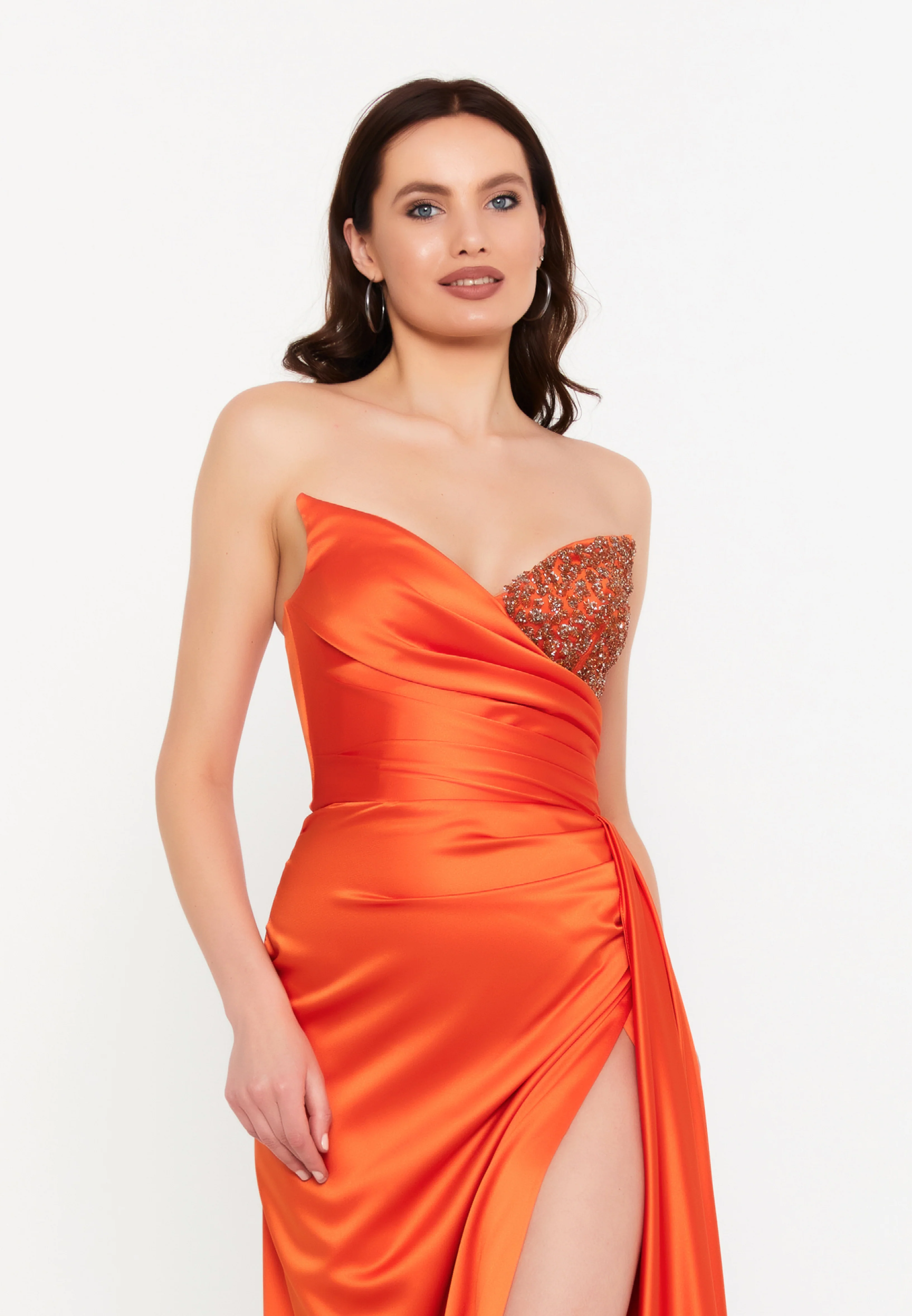 Strapless Maxi Satin Column Regular Wedding Guest Dress aln1502 - Image 21