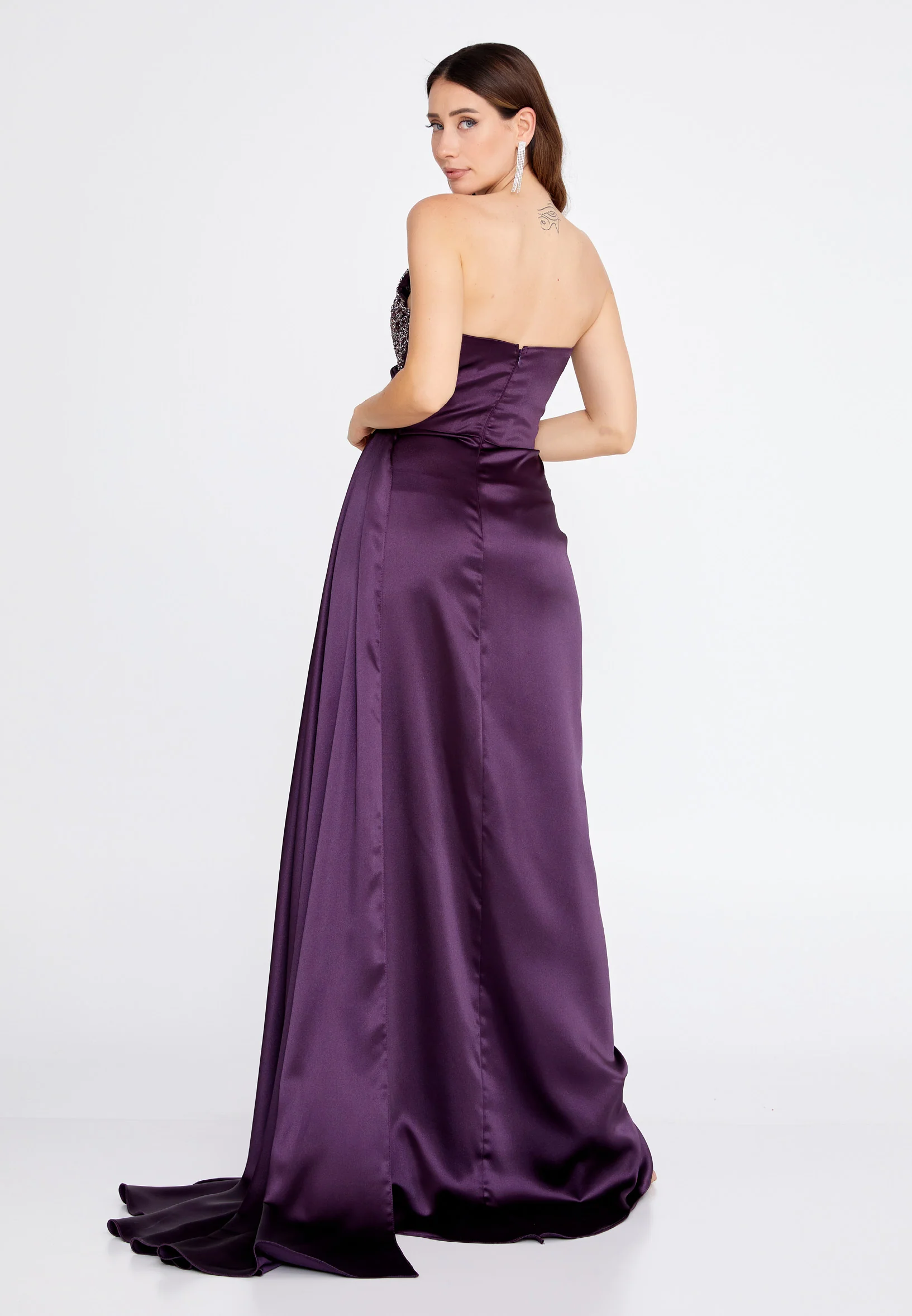 Strapless Maxi Satin Column Regular Wedding Guest Dress aln1502 - Image 24