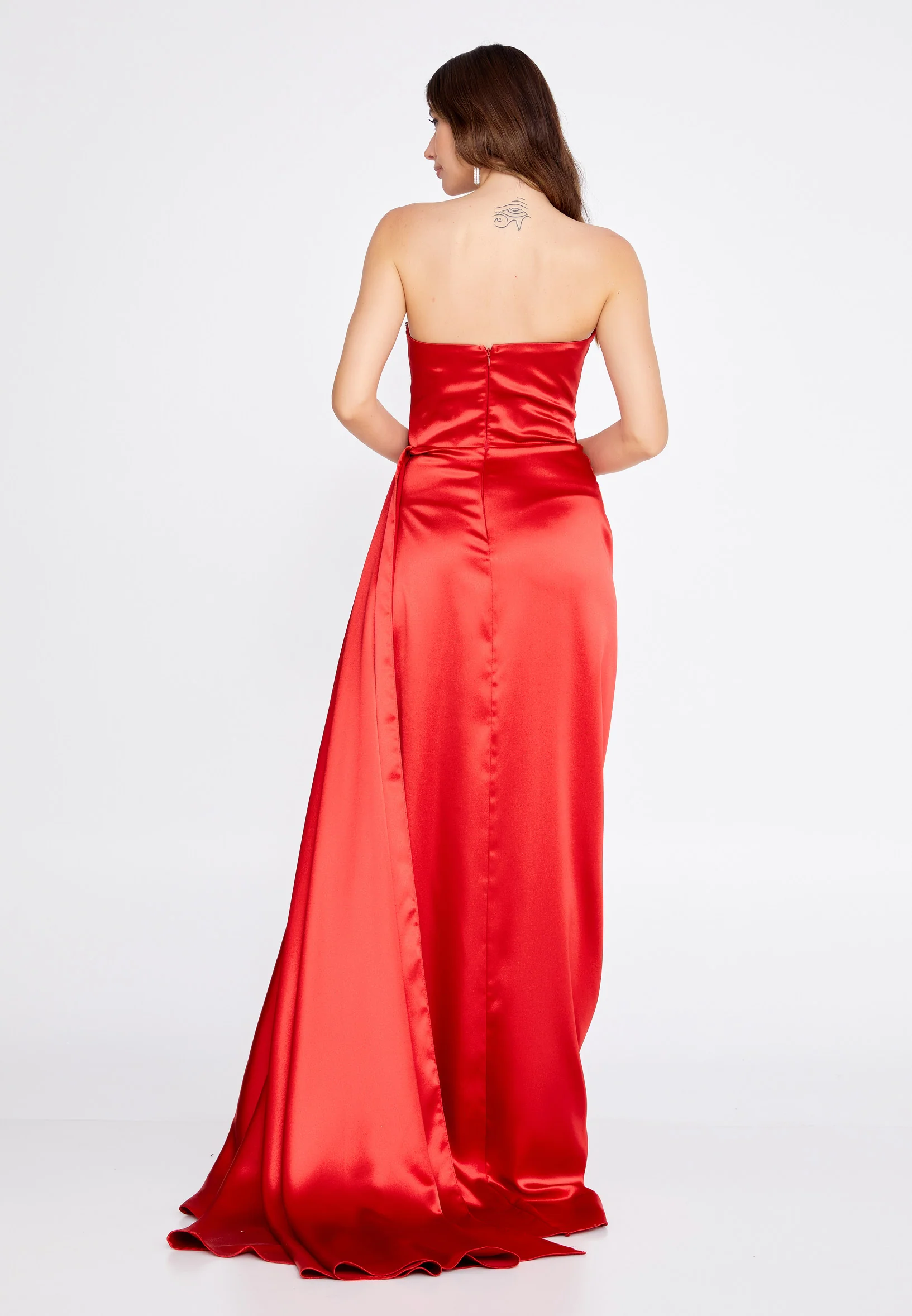Strapless Maxi Satin Column Regular Wedding Guest Dress aln1502 - Image 28