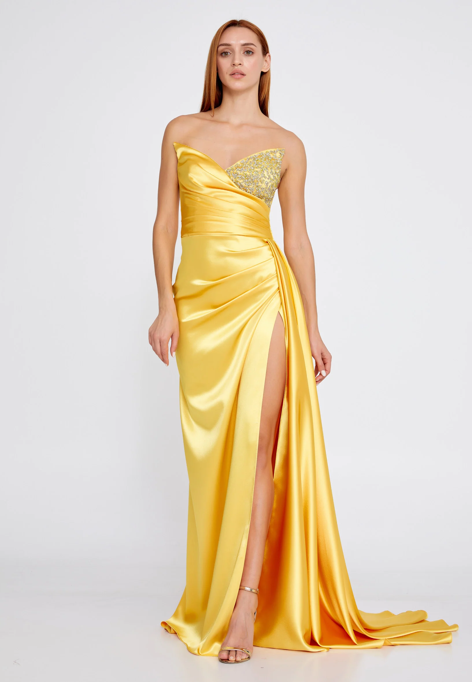 Strapless Maxi Satin Column Regular Wedding Guest Dress aln1502 - Image 31