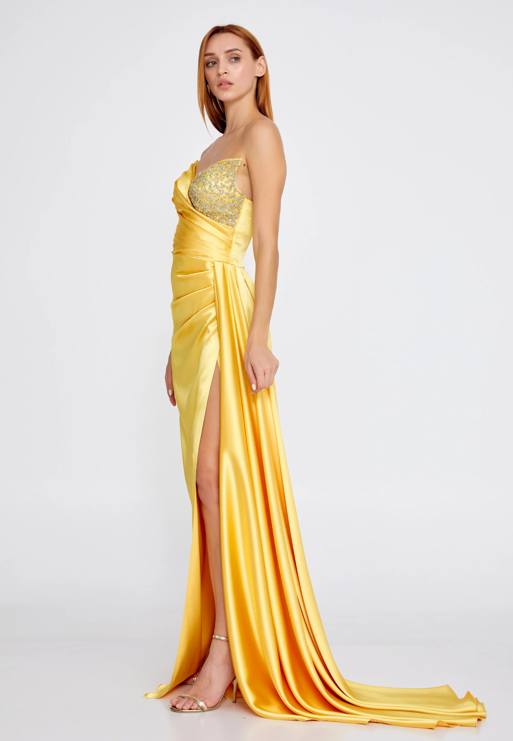 Strapless Maxi Satin Column Regular Wedding Guest Dress aln1502 - Image 34