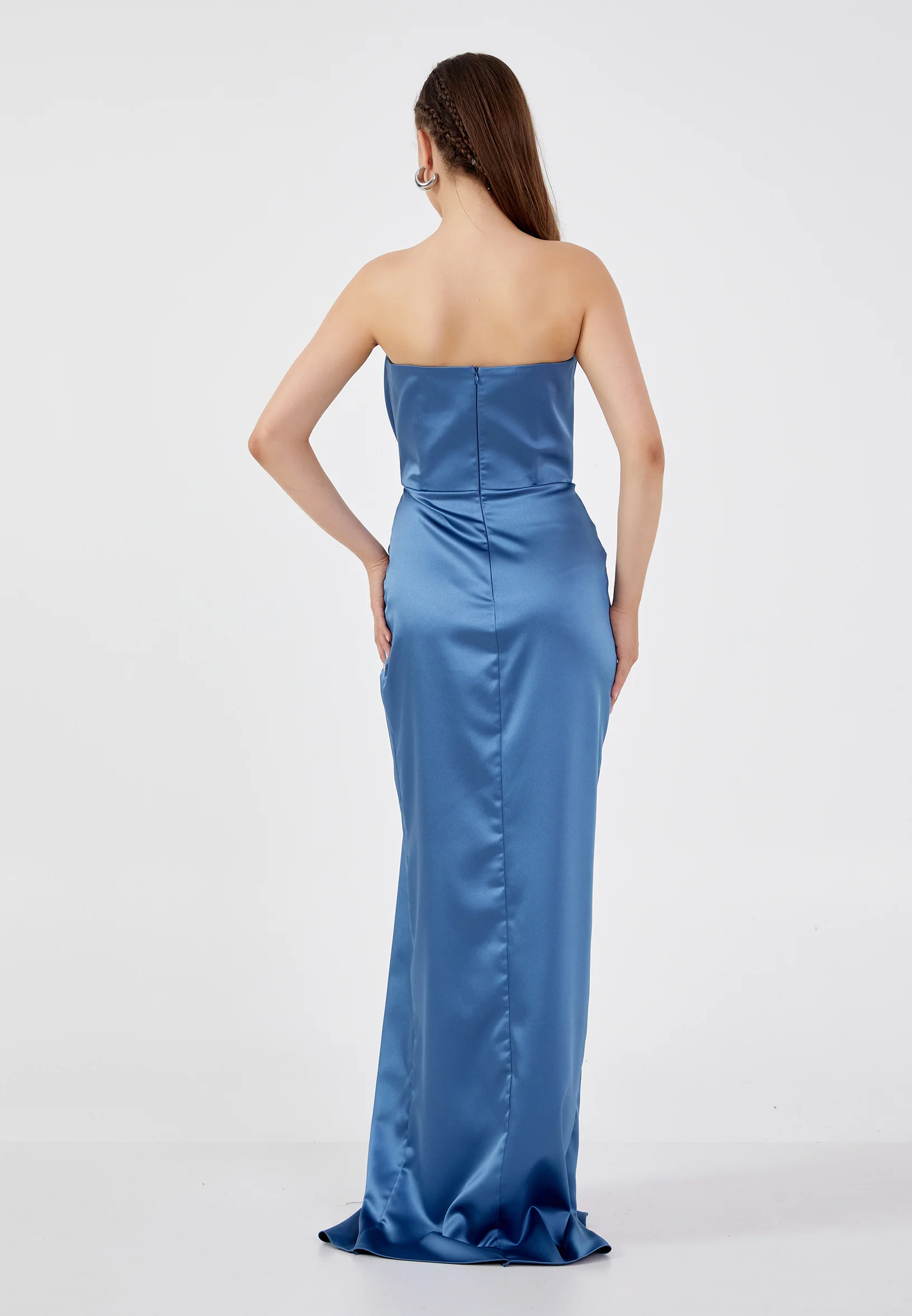Strapless Maxi Satin Column Regular Wedding Guest Dress aln1606 - Image 10