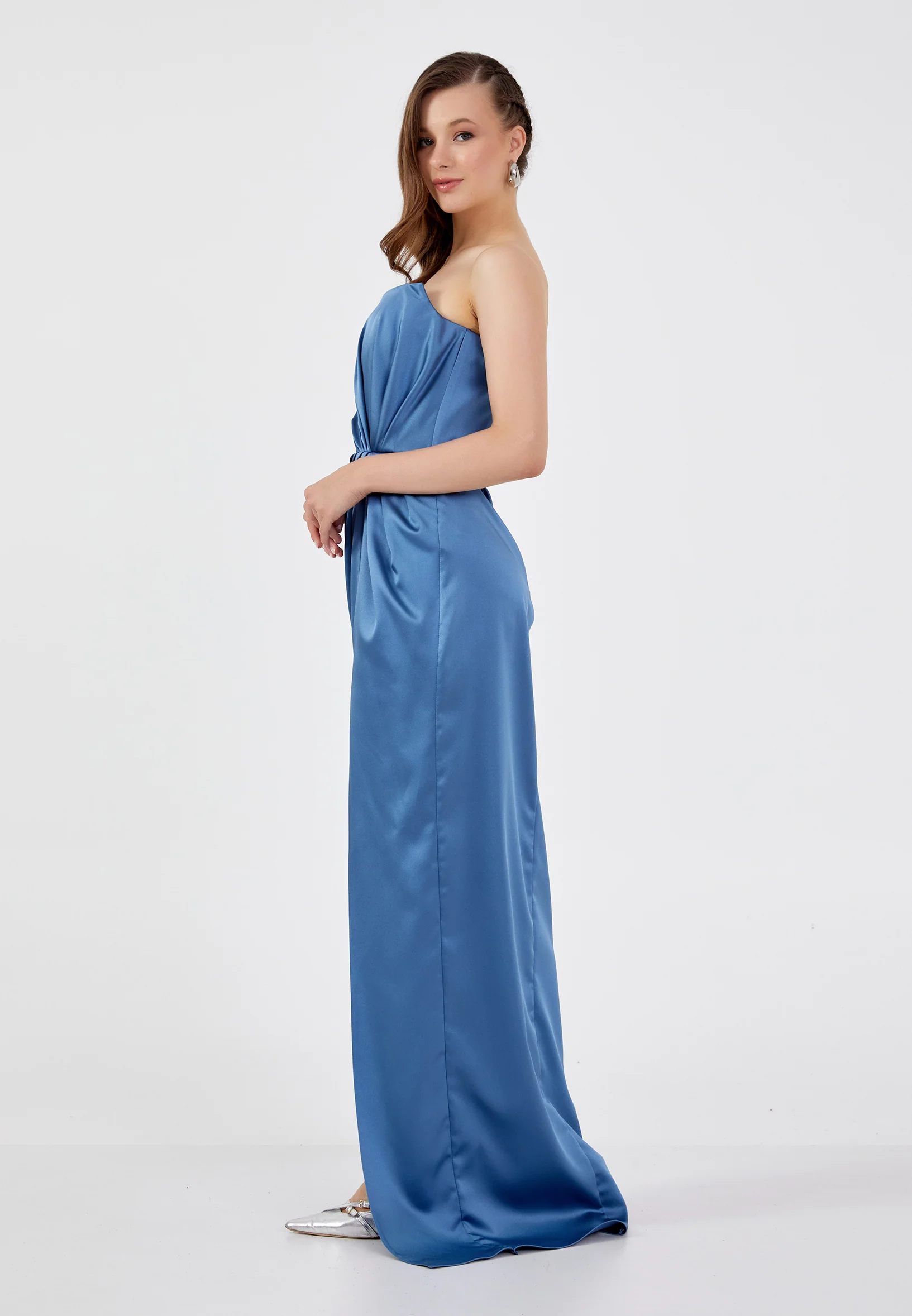Strapless Maxi Satin Column Regular Wedding Guest Dress aln1606 - Image 11