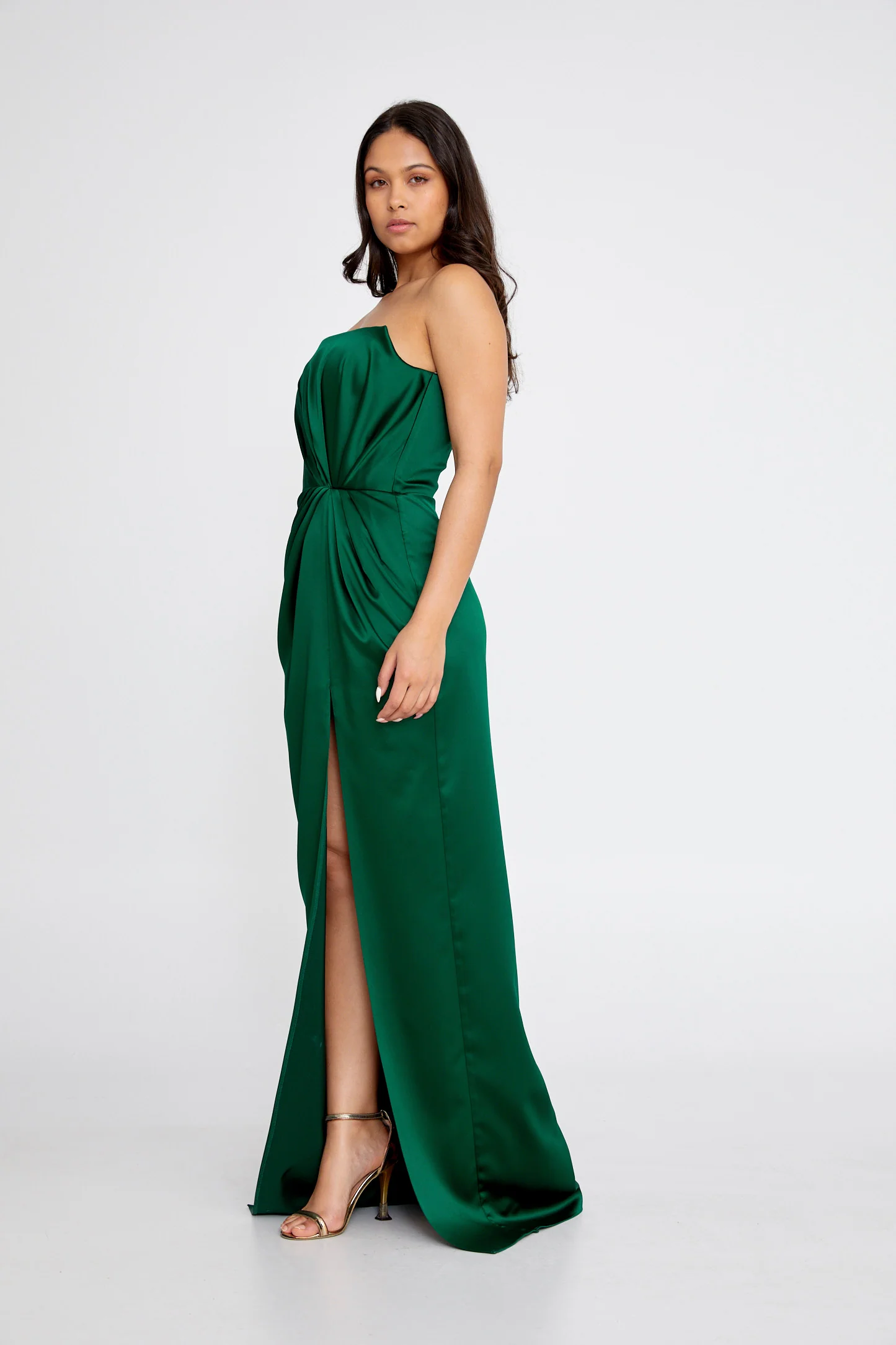 Strapless Maxi Satin Column Regular Wedding Guest Dress aln1606 - Image 3