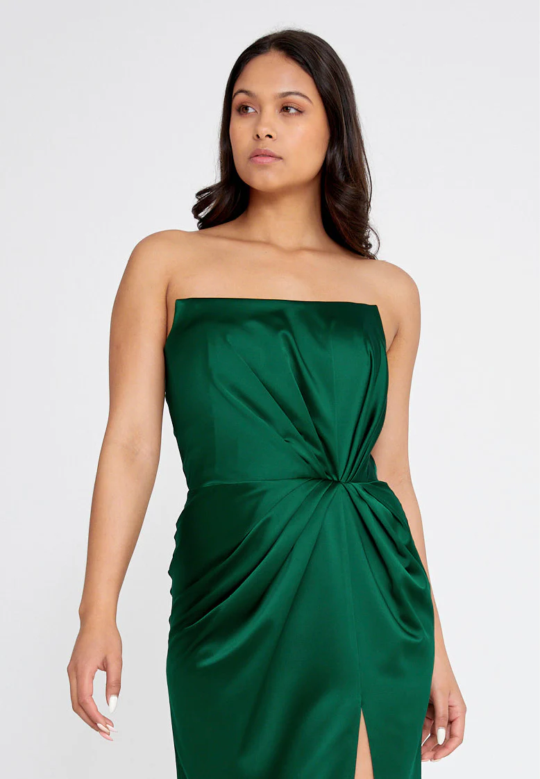 Strapless Maxi Satin Column Regular Wedding Guest Dress aln1606 - Image 4