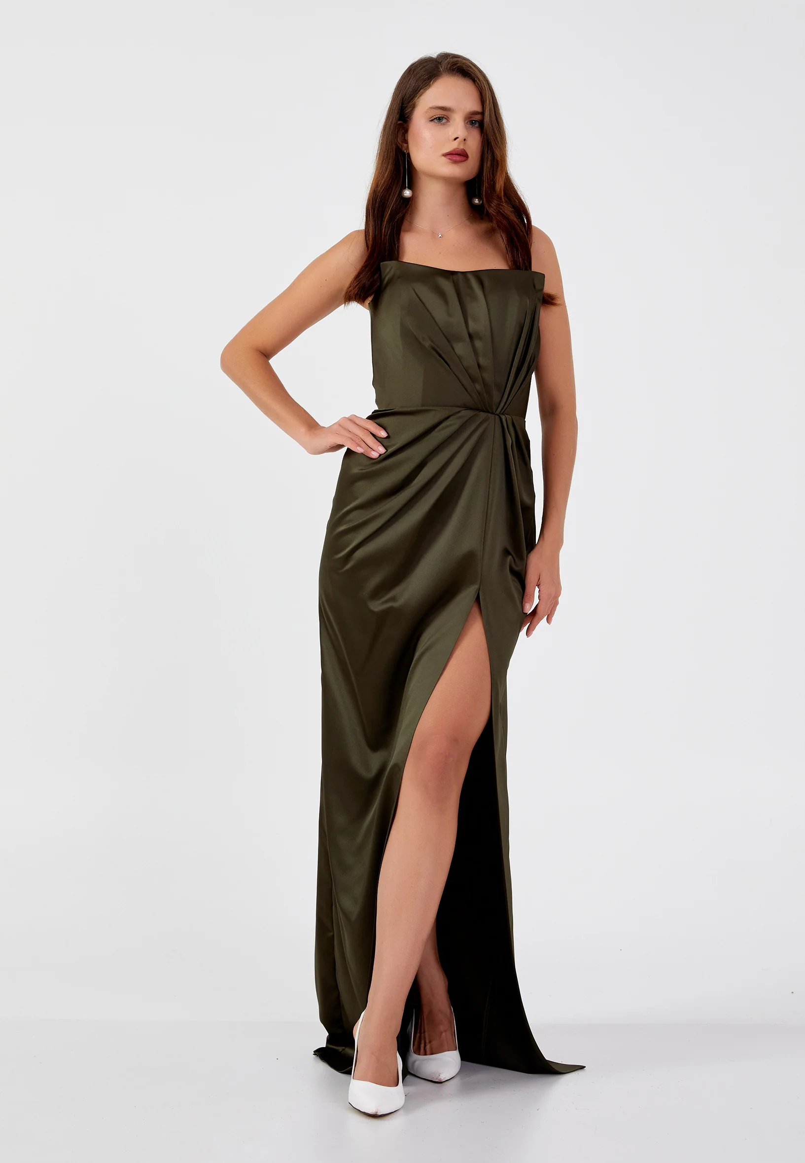 Strapless Maxi Satin Column Regular Wedding Guest Dress aln1606 - Image 5