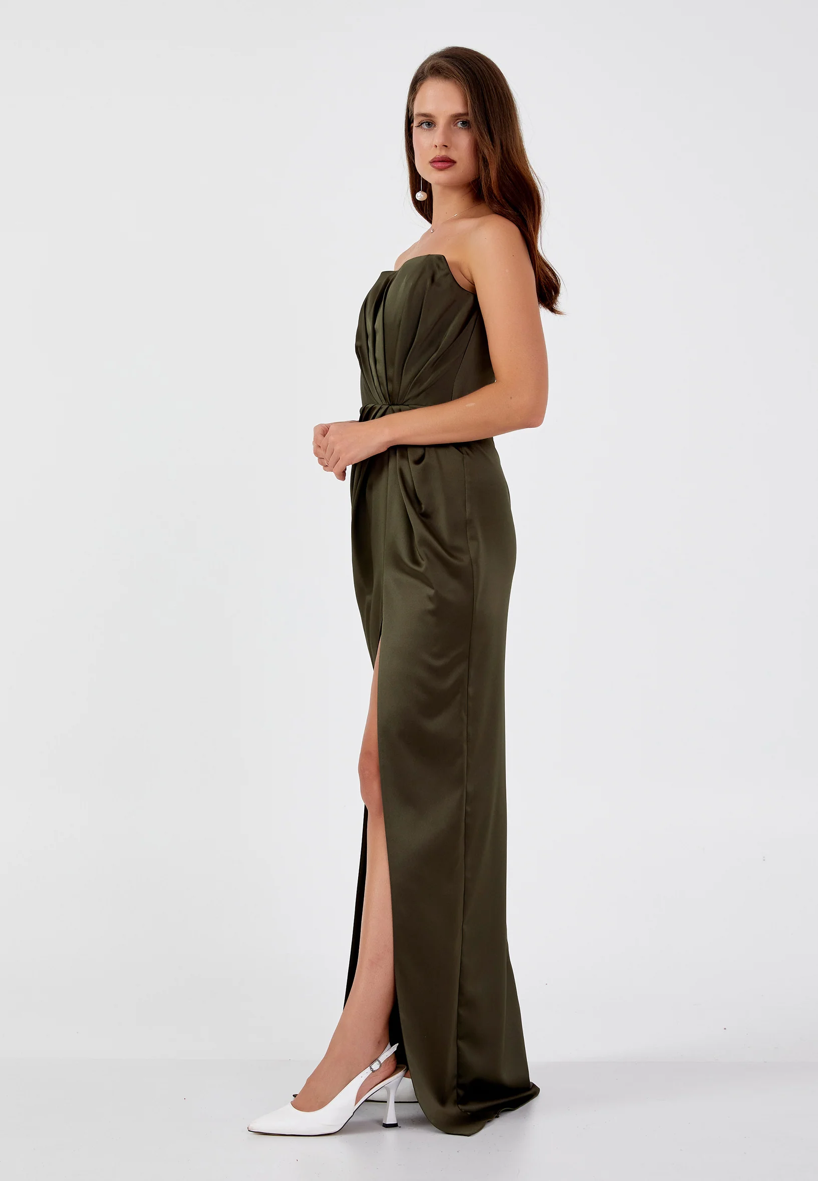 Strapless Maxi Satin Column Regular Wedding Guest Dress aln1606 - Image 7