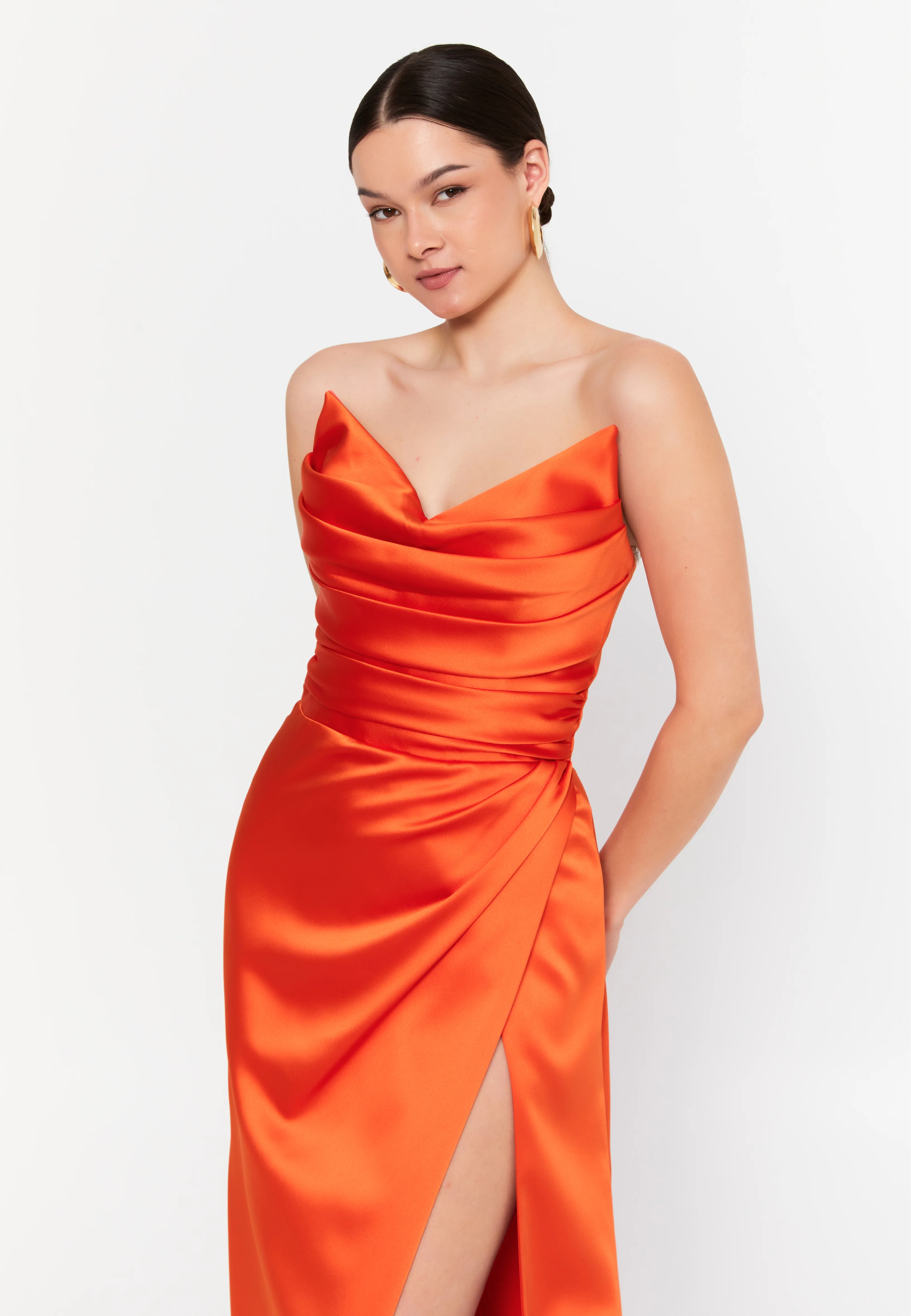 Strapless Maxi Satin Mermaid Regular Wedding Guest Dress aln1424 - Image 22