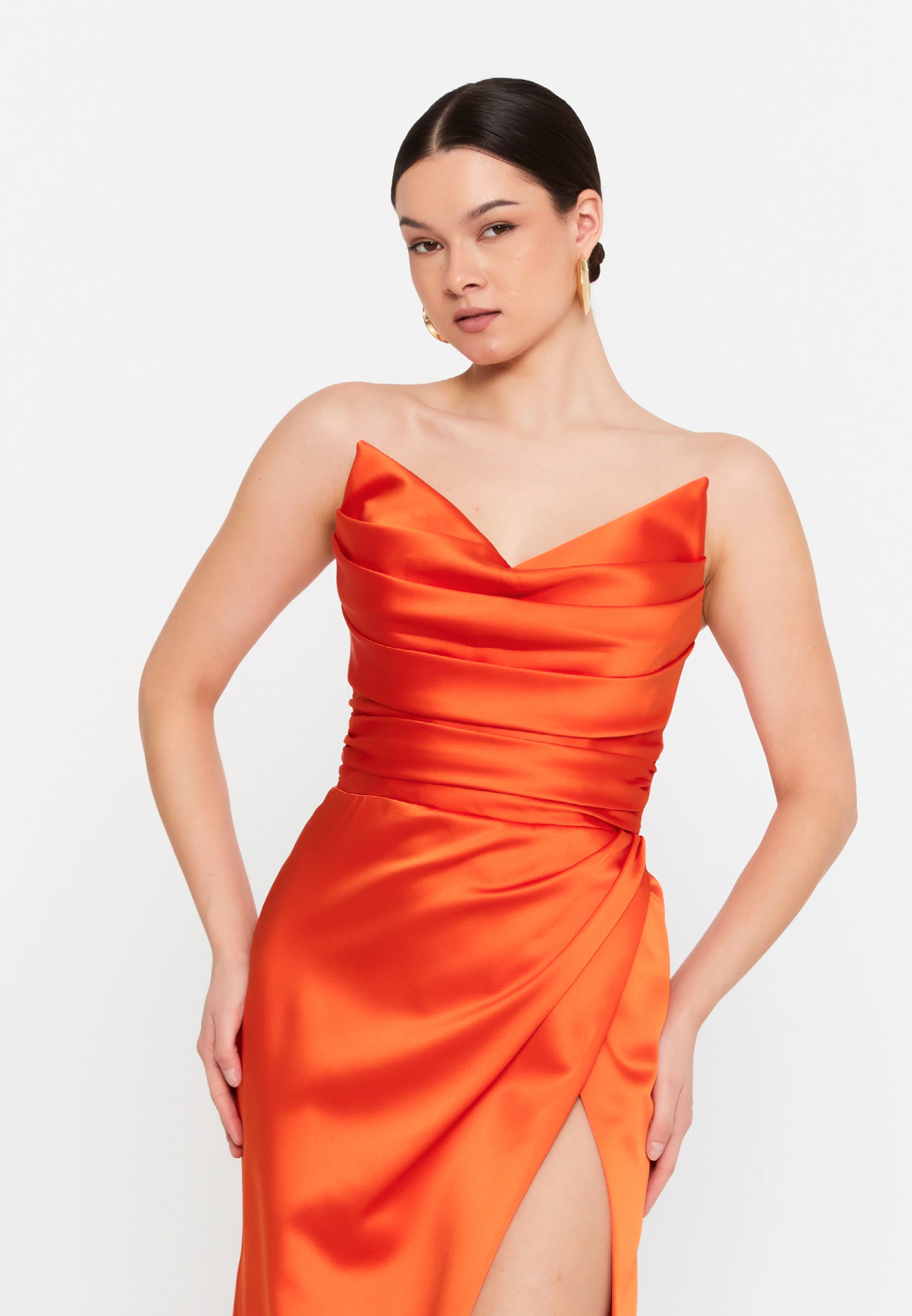 Strapless Maxi Satin Mermaid Regular Wedding Guest Dress aln1424 - Image 25