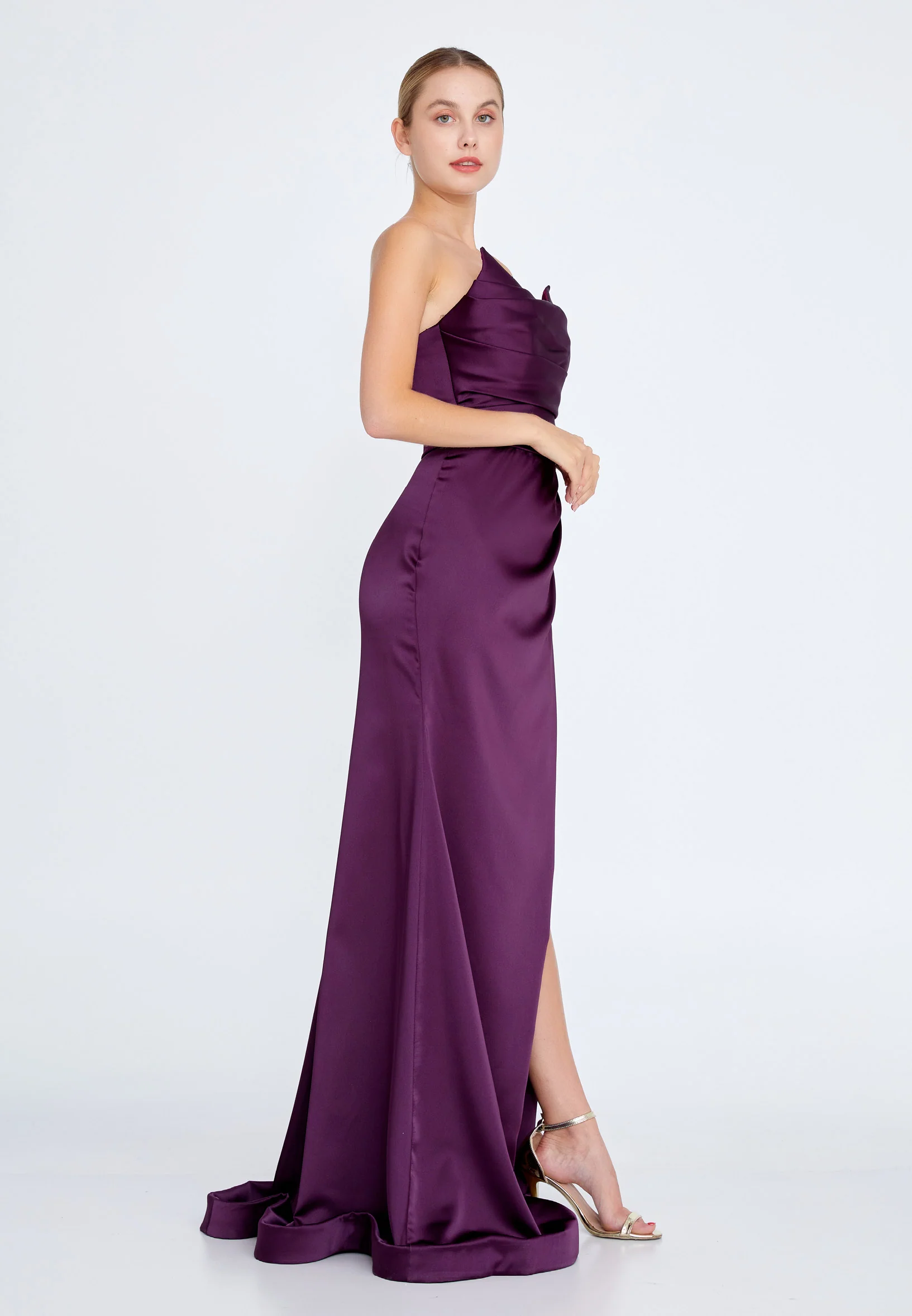 Strapless Maxi Satin Mermaid Regular Wedding Guest Dress aln1424 - Image 29