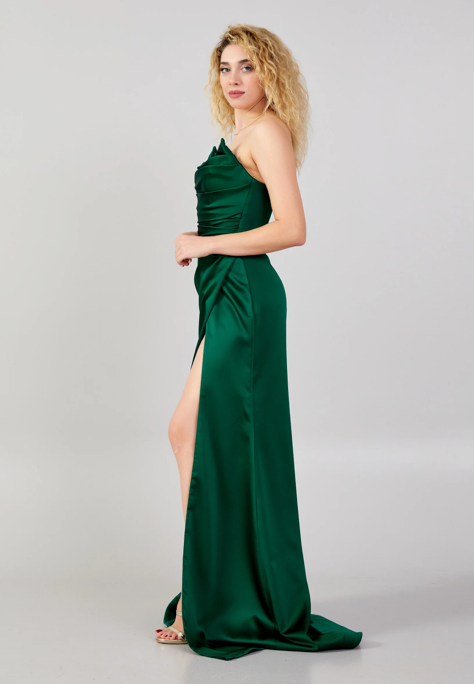 Strapless Maxi Satin Mermaid Regular Wedding Guest Dress aln1424 - Image 3