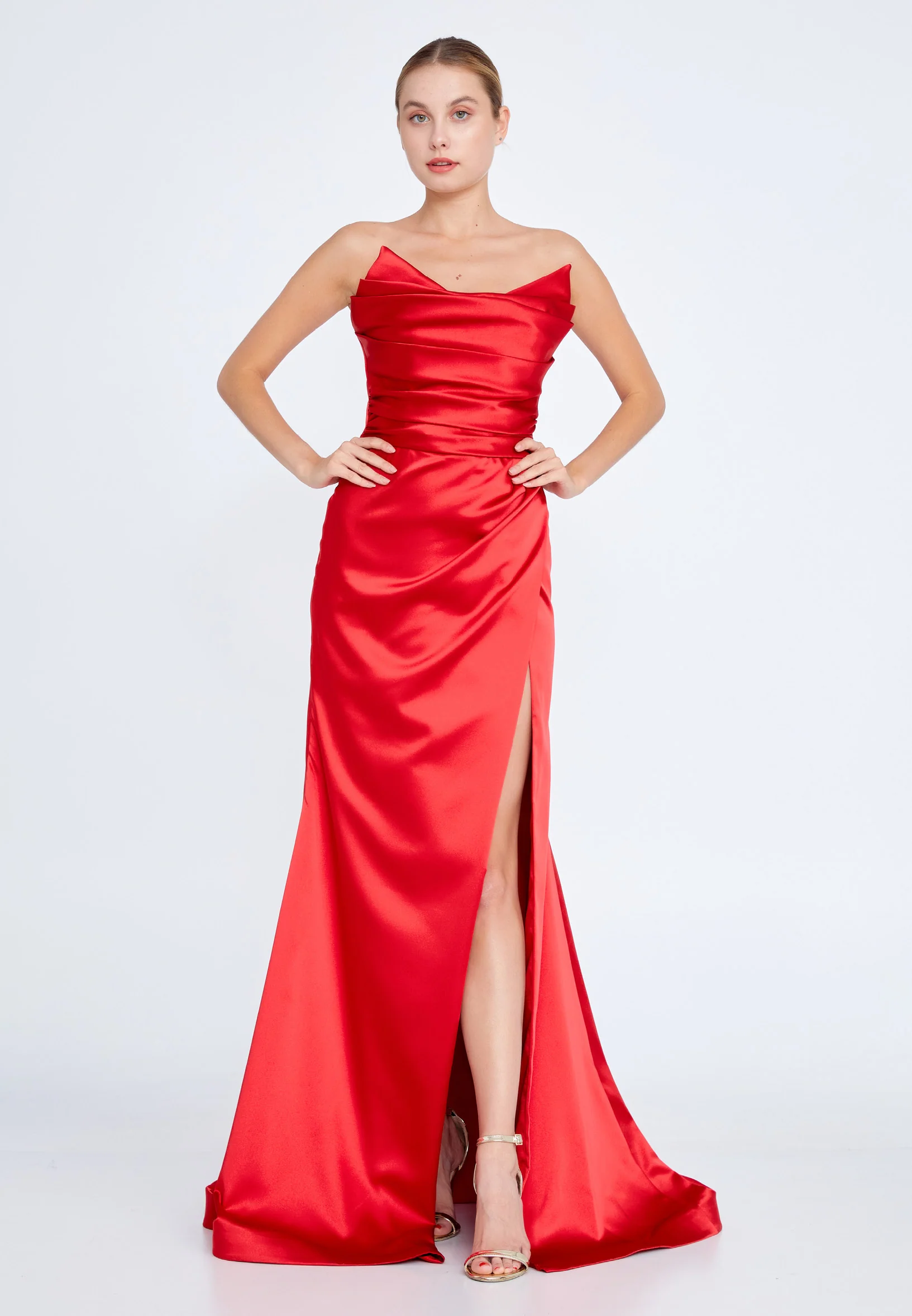 Strapless Maxi Satin Mermaid Regular Wedding Guest Dress aln1424 - Image 39