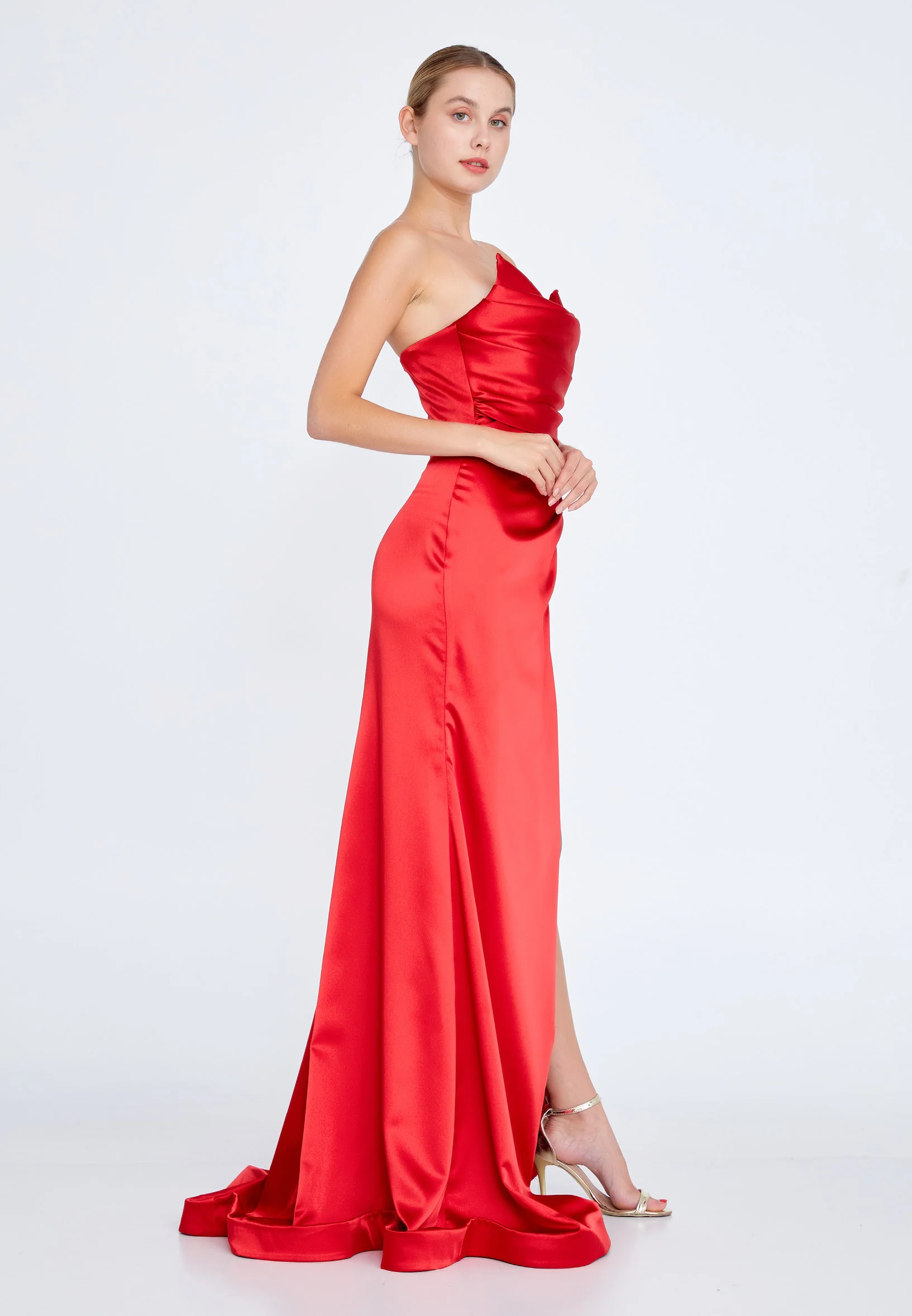 Strapless Maxi Satin Mermaid Regular Wedding Guest Dress aln1424 - Image 41