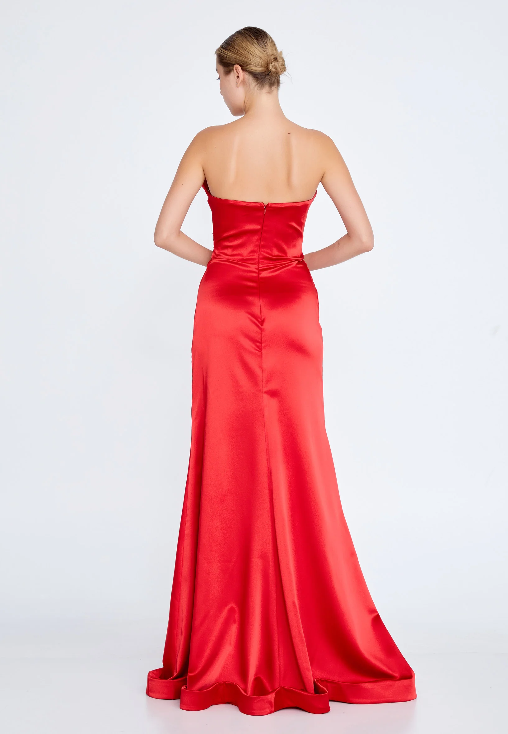 Strapless Maxi Satin Mermaid Regular Wedding Guest Dress aln1424 - Image 48