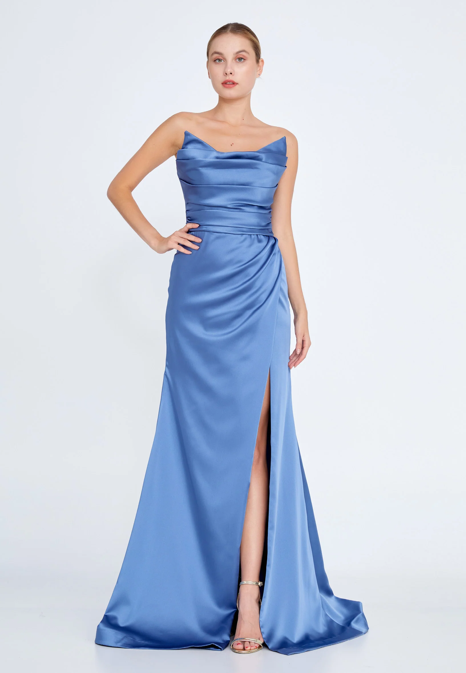 Strapless Maxi Satin Mermaid Regular Wedding Guest Dress aln1424 - Image 5