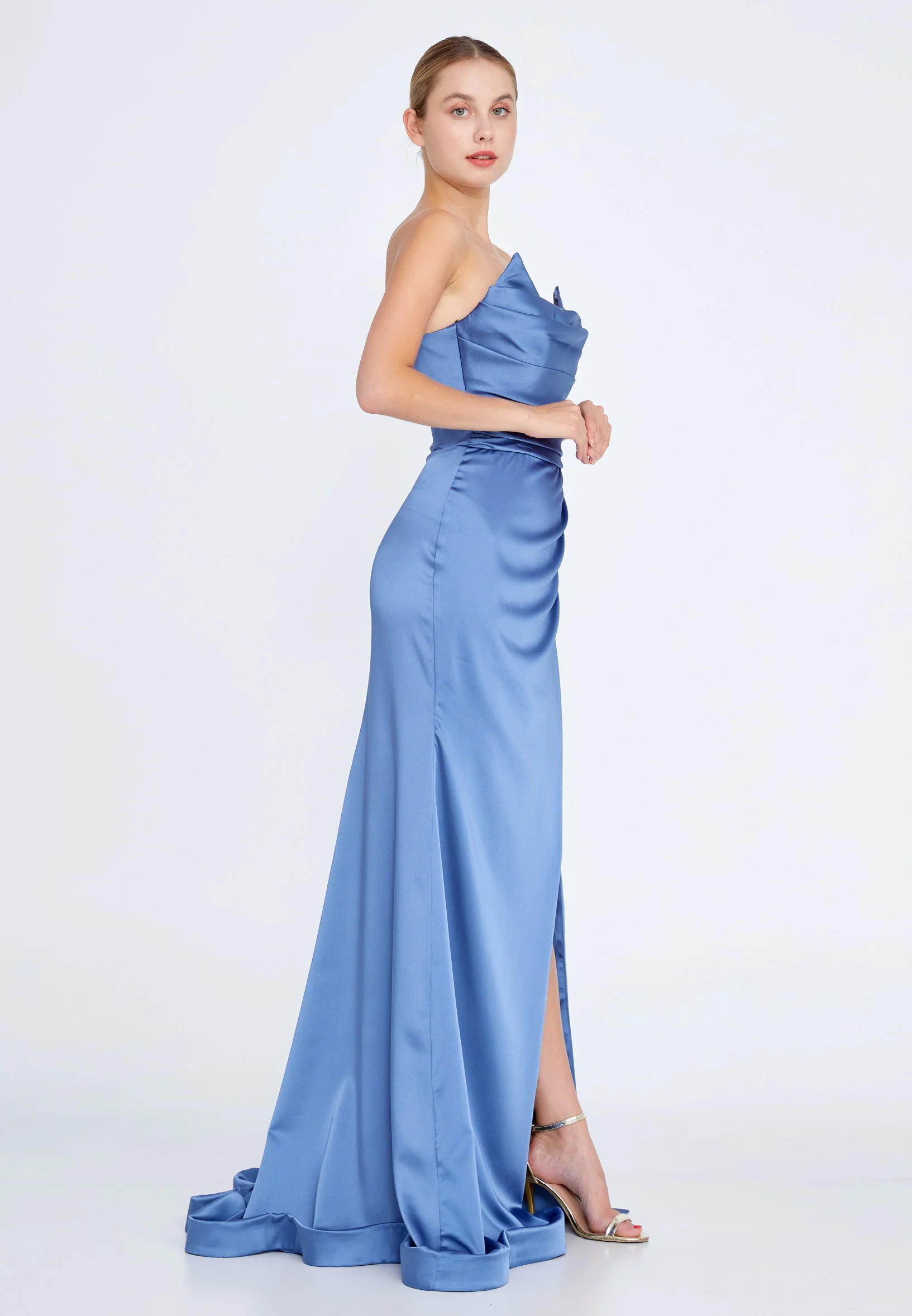 Strapless Maxi Satin Mermaid Regular Wedding Guest Dress aln1424 - Image 7