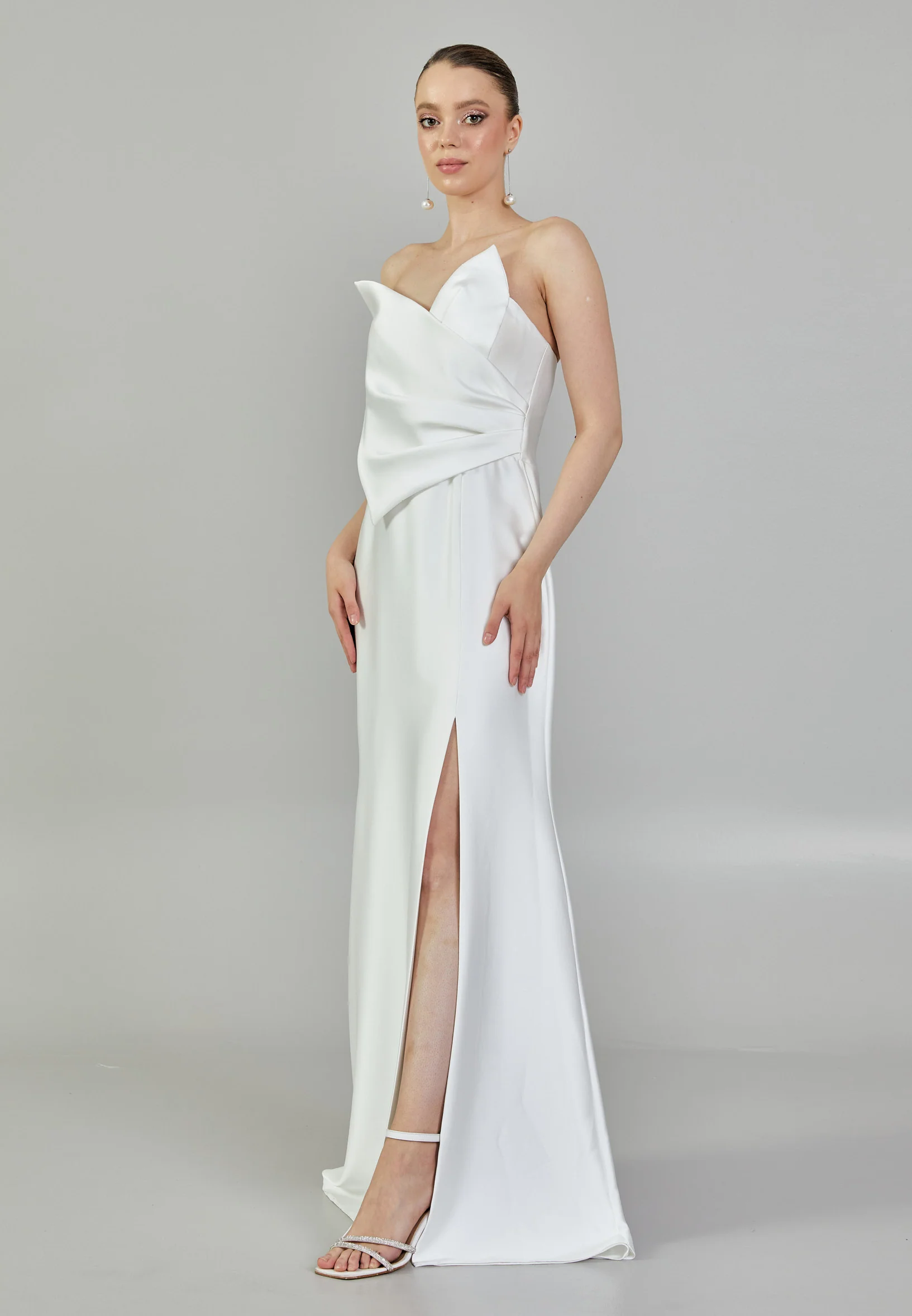 Strapless Maxi Satin Regular Wedding Dress mxg57023 - Image 6