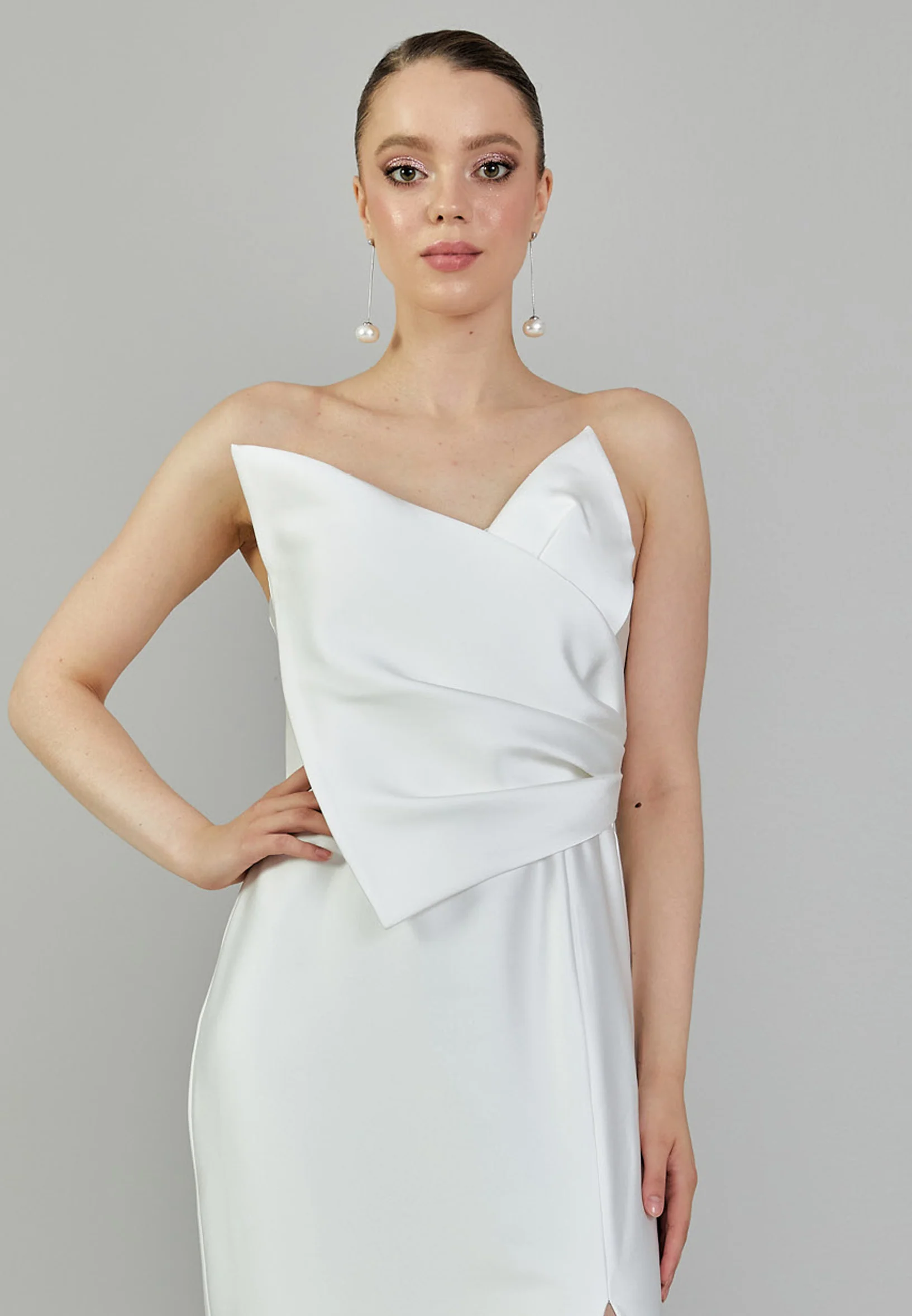 Strapless Maxi Satin Regular Wedding Dress mxg57023 - Image 7