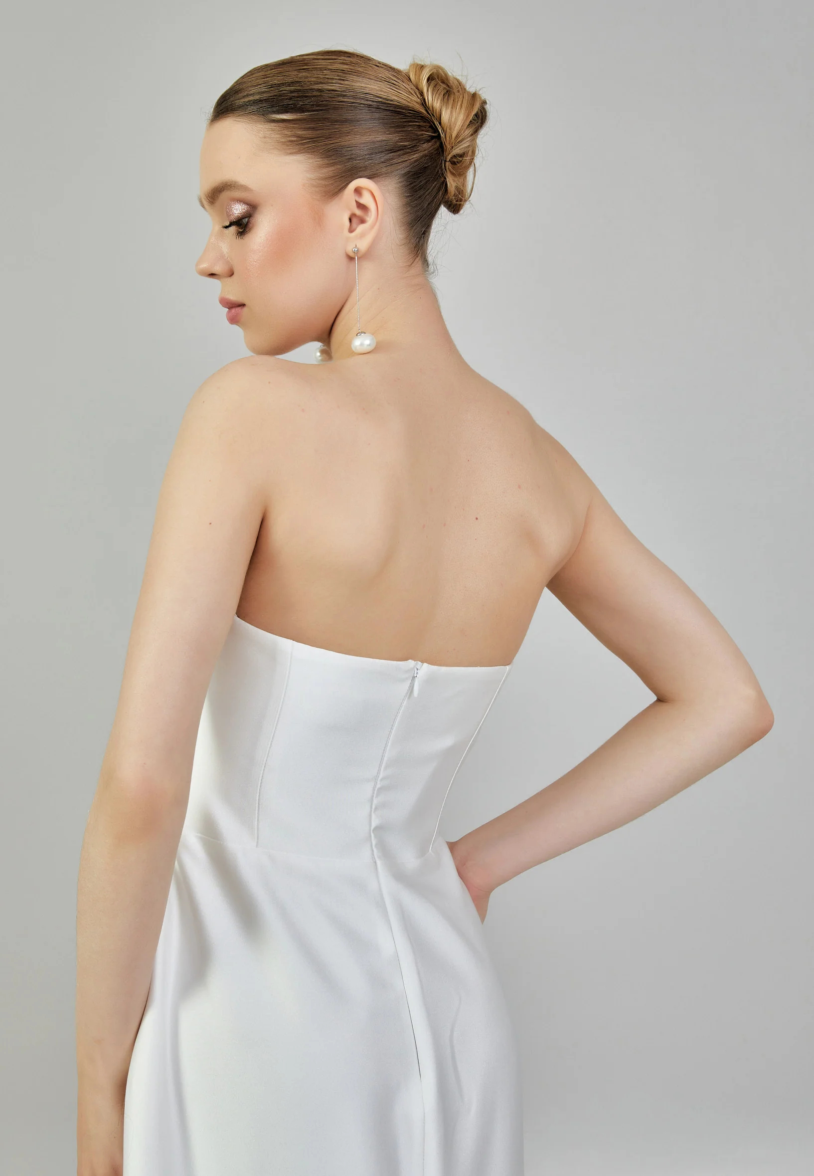 Strapless Maxi Satin Regular Wedding Dress mxg57023 - Image 8