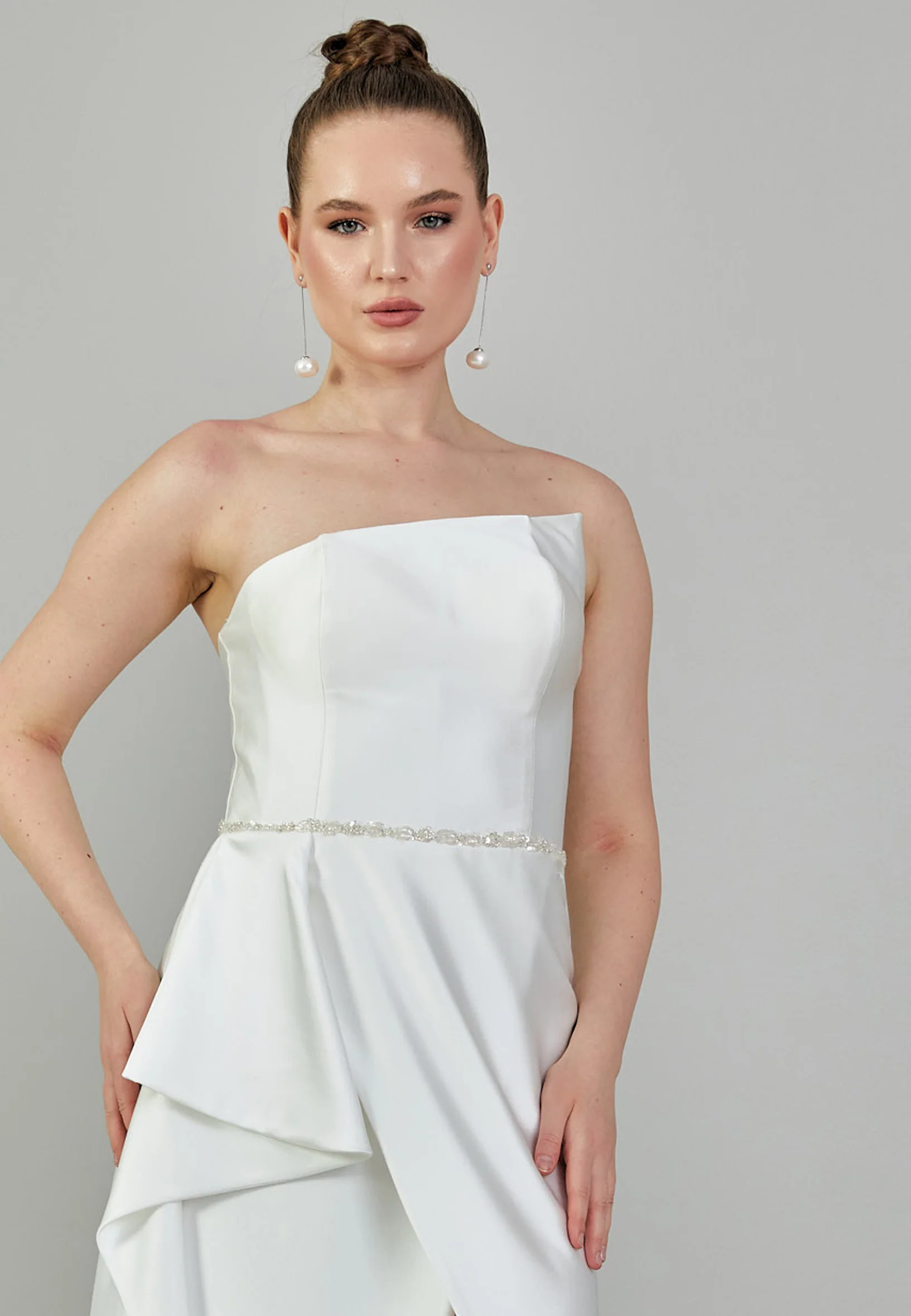 Strapless Maxi Satin Regular Wedding Dress mxg57024 - Image 7