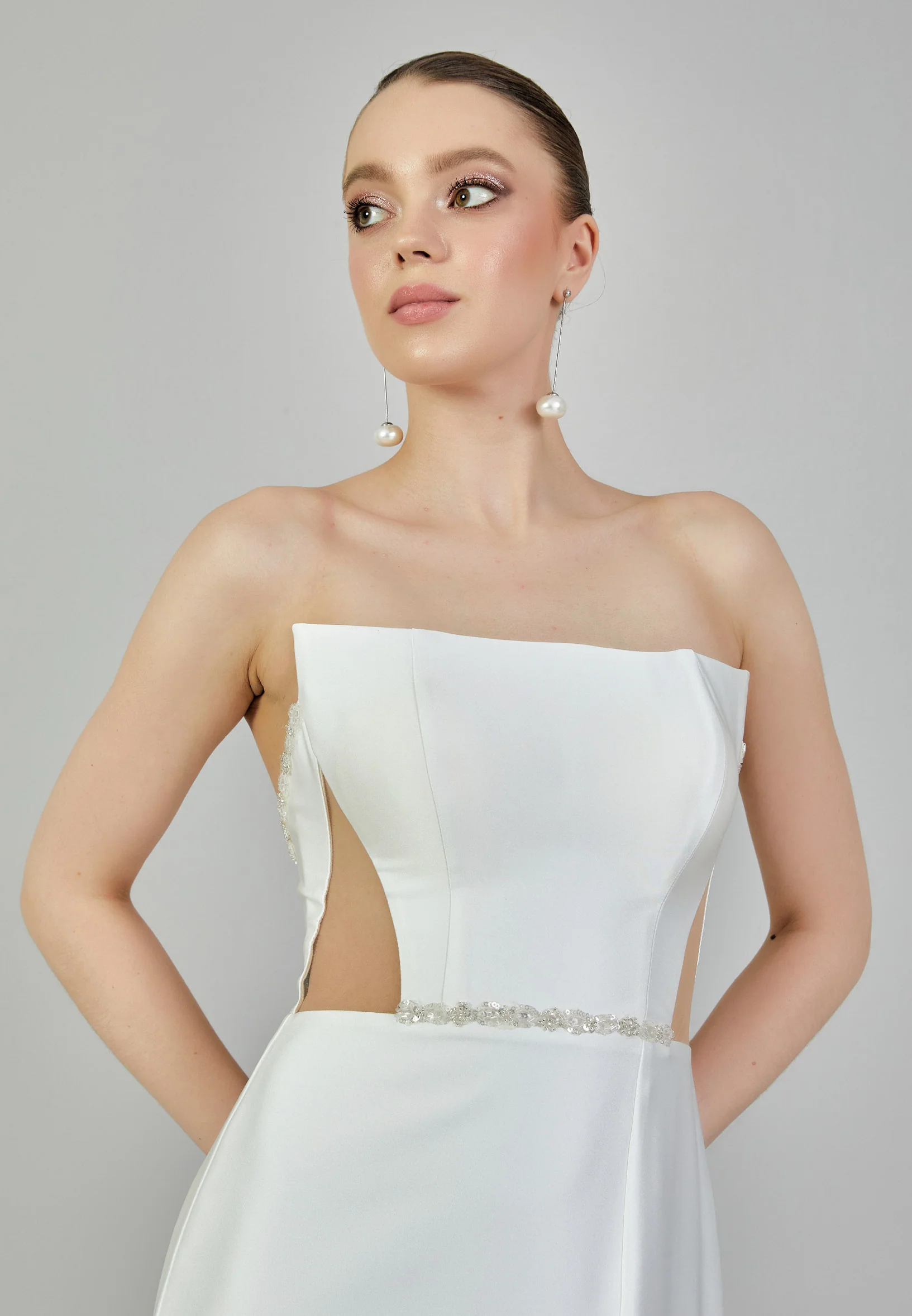 Strapless Maxi Satin Regular Wedding Dress mxg57042 - Image 3