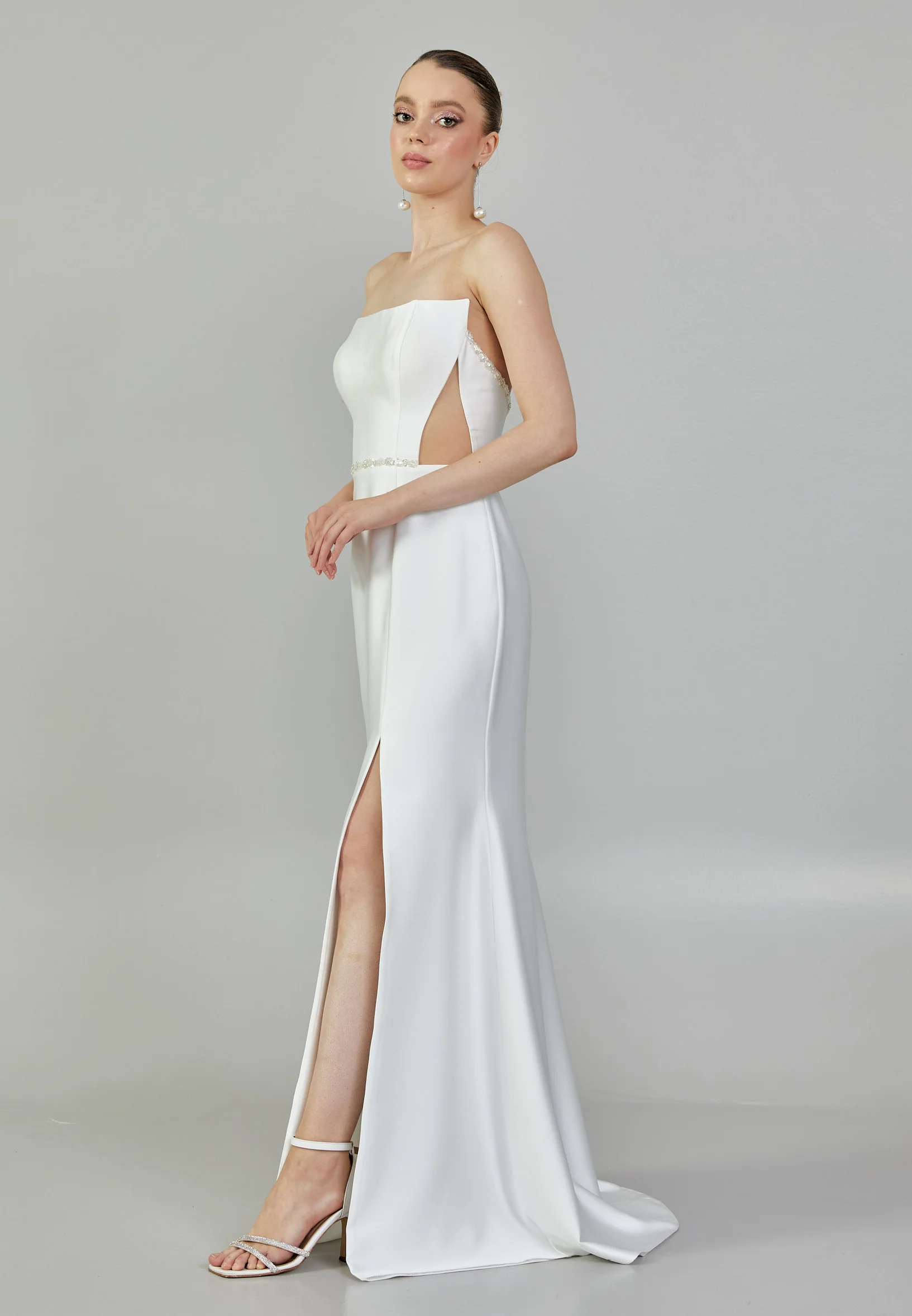 Strapless Maxi Satin Regular Wedding Dress mxg57042 - Image 6