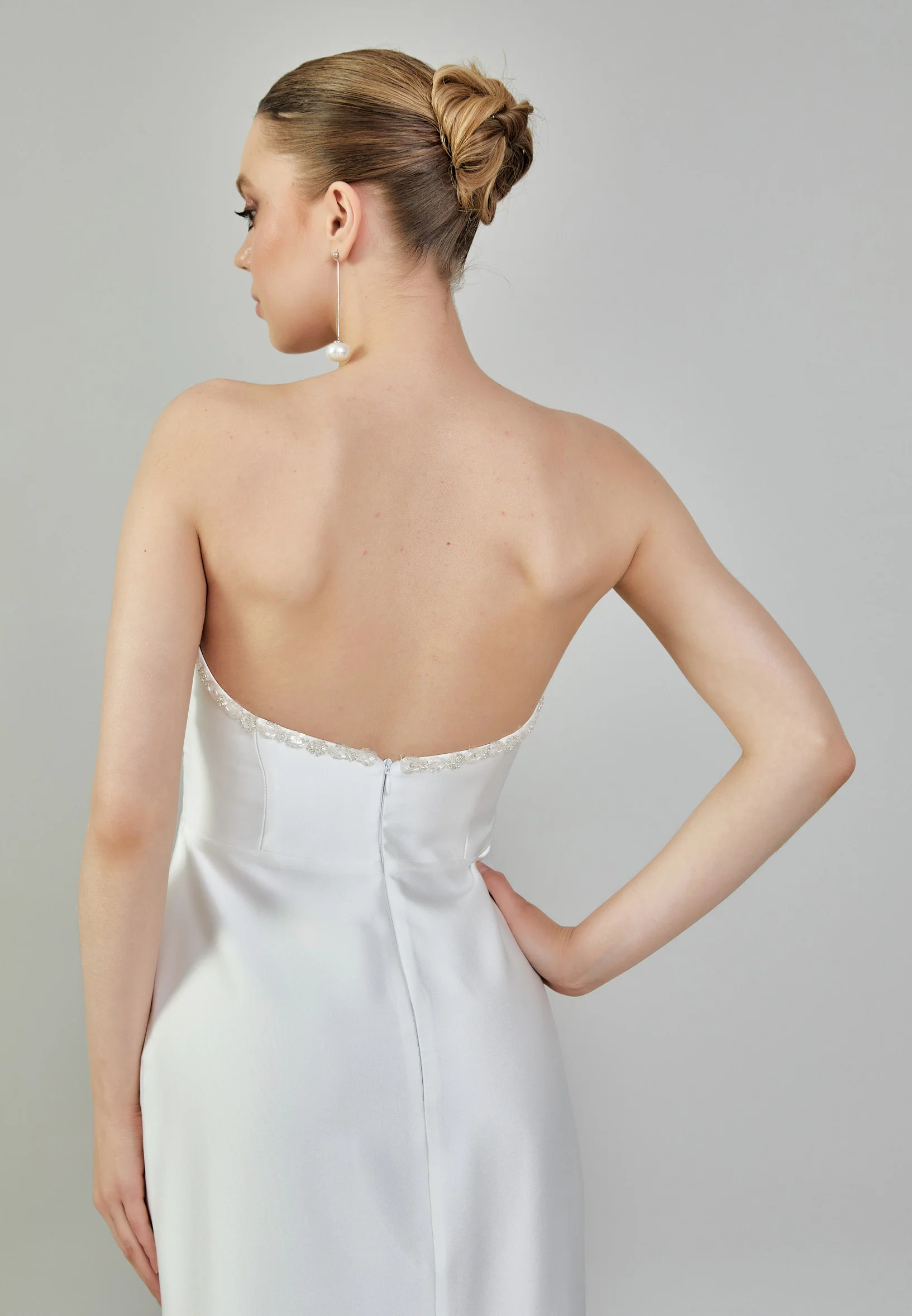 Strapless Maxi Satin Regular Wedding Dress mxg57042 - Image 8
