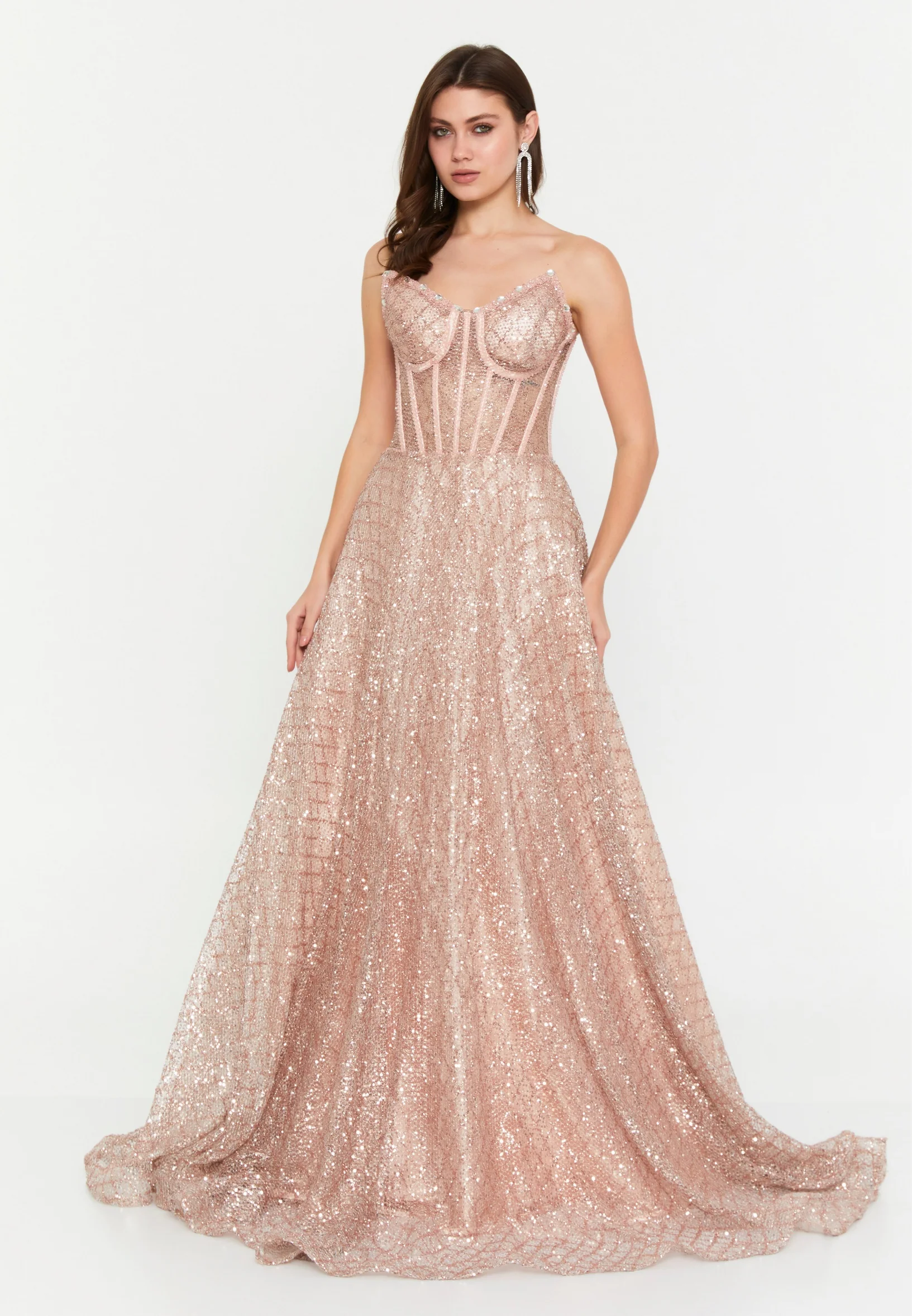 Strapless Maxi Sequin A - Line Regular Prom Dress aln1651 - Image 13