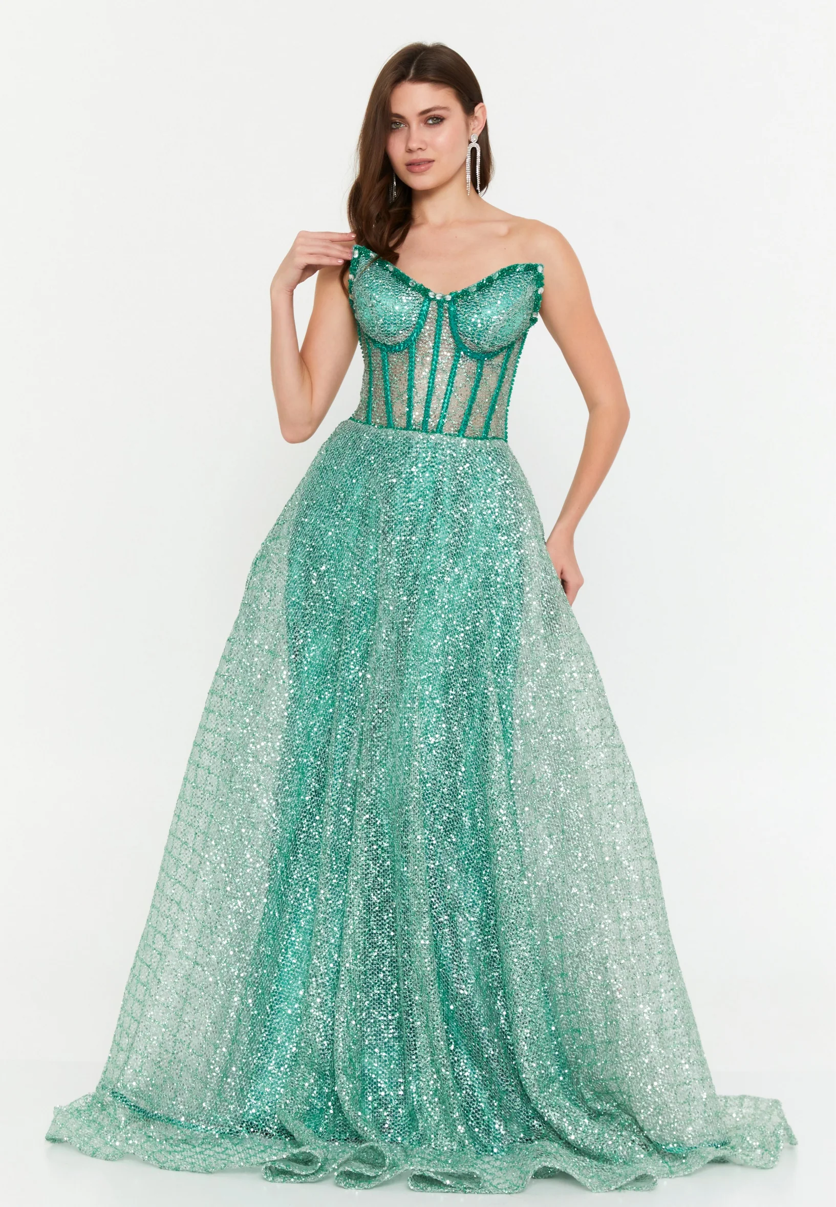 Strapless Maxi Sequin A - Line Regular Prom Dress aln1651 - Image 5