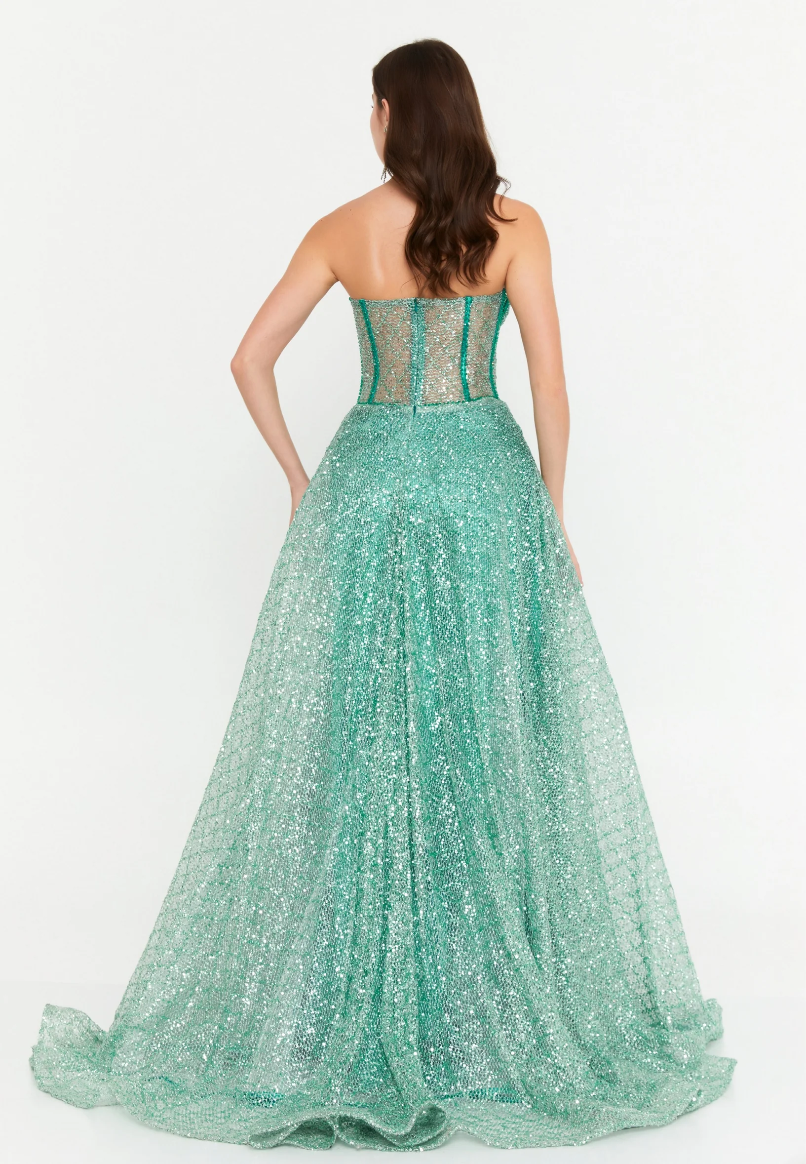 Strapless Maxi Sequin A - Line Regular Prom Dress aln1651 - Image 6