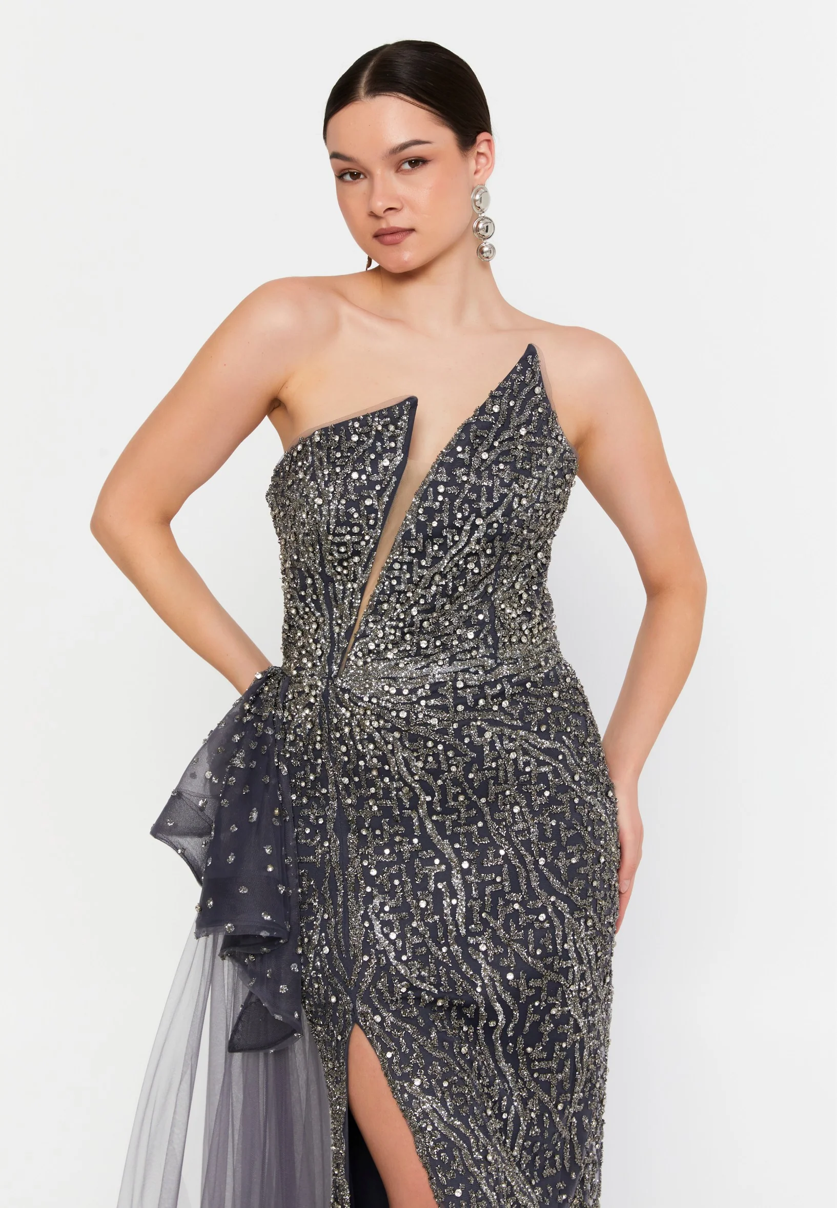 Strapless Maxi Sequin Column Regular Wedding Guest Dress aln1629 - Image 2