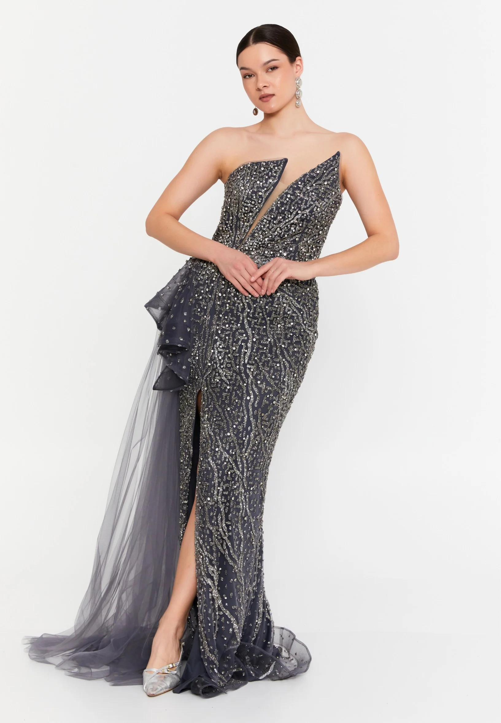 Strapless Maxi Sequin Column Regular Wedding Guest Dress aln1629 - Image 6