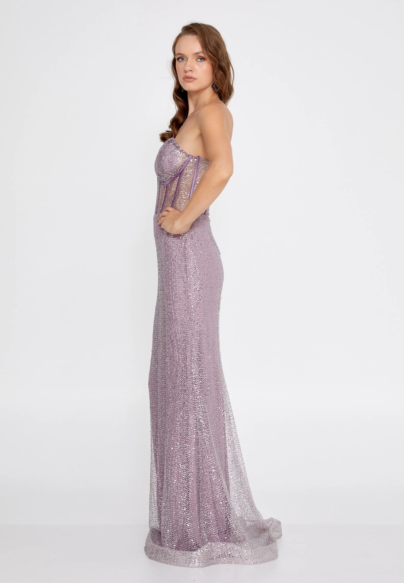 Strapless Maxi Sequin Mermaid Regular Wedding Guest Dress aln1632 - Image 15