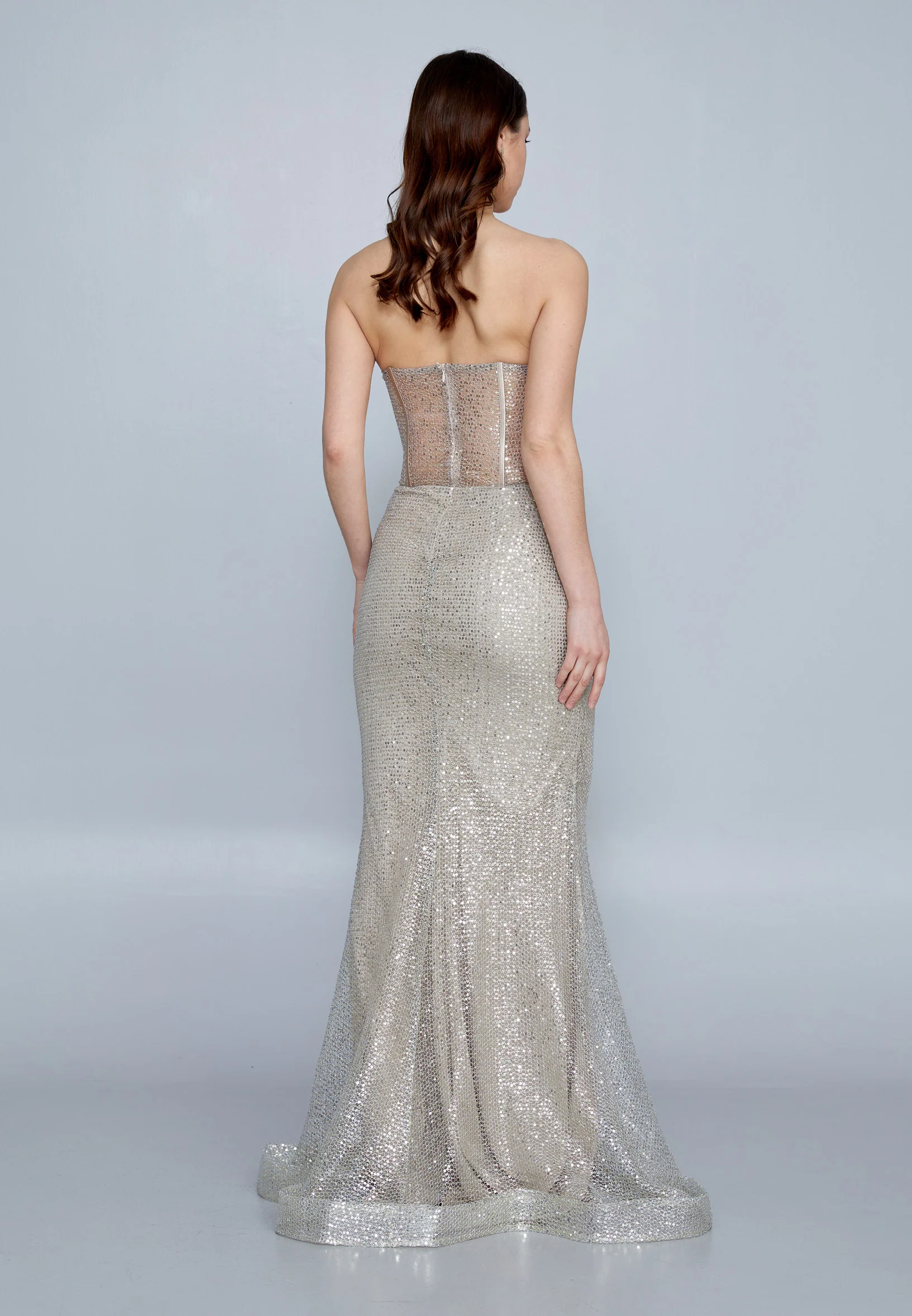 Strapless Maxi Sequin Mermaid Regular Wedding Guest Dress aln1632 - Image 2