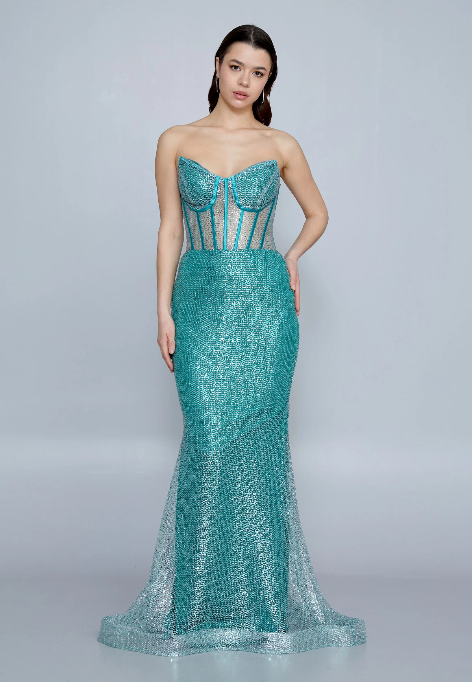 Strapless Maxi Sequin Mermaid Regular Wedding Guest Dress aln1632 - Image 5