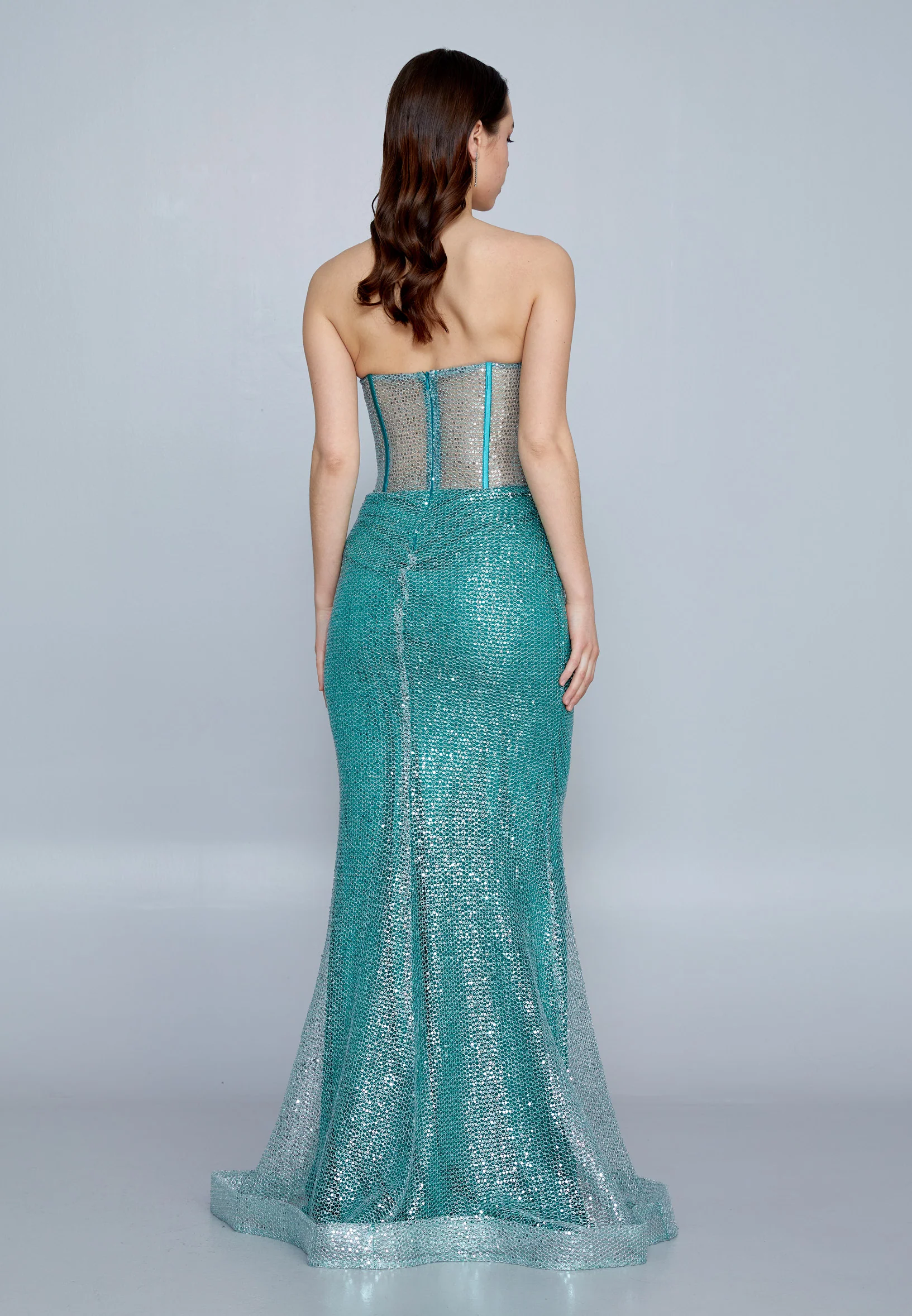 Strapless Maxi Sequin Mermaid Regular Wedding Guest Dress aln1632 - Image 6