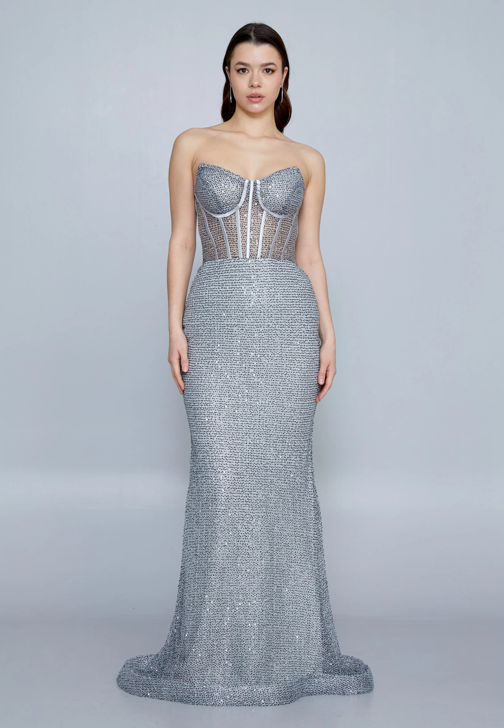 Strapless Maxi Sequin Mermaid Regular Wedding Guest Dress aln1632 - Image 9