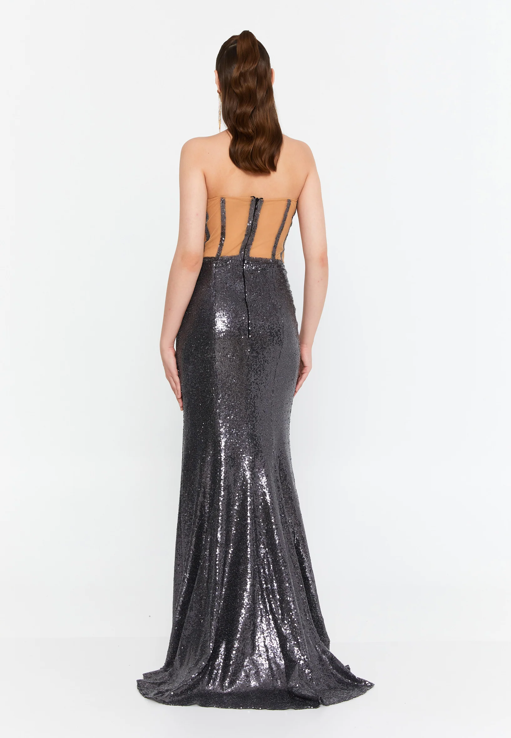 Strapless Maxi Sequin Mermaid Regular Wedding Guest Dress prl162 - Image 3