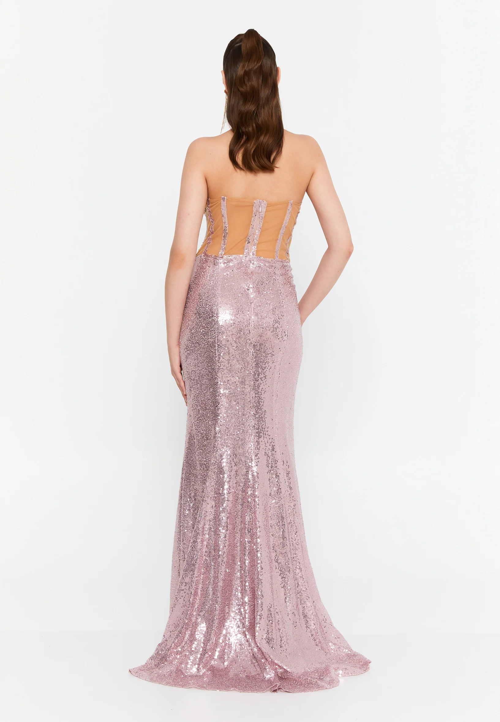Strapless Maxi Sequin Mermaid Regular Wedding Guest Dress prl162 - Image 7