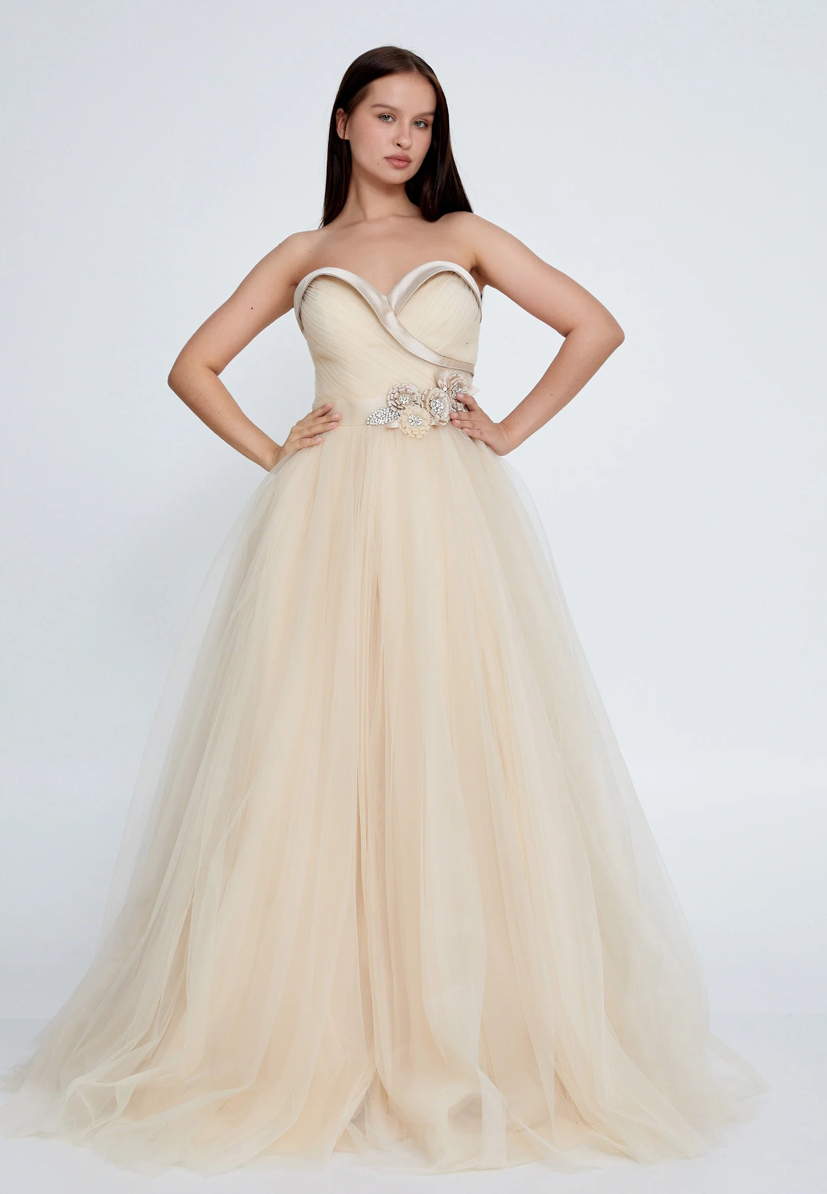 Strapless Maxi Tulle A - Line Plus Size Prom Dress prl715
