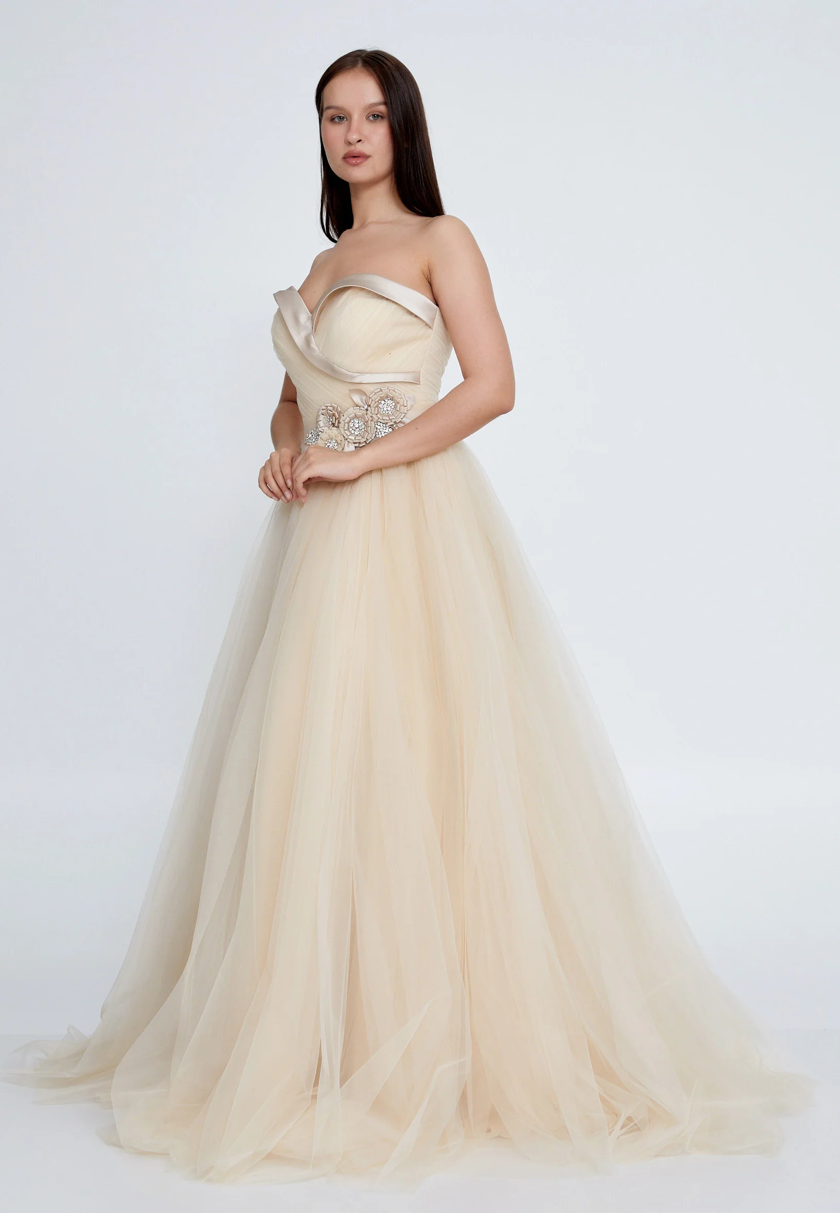 Strapless Maxi Tulle A - Line Plus Size Prom Dress prl715 - Image 3