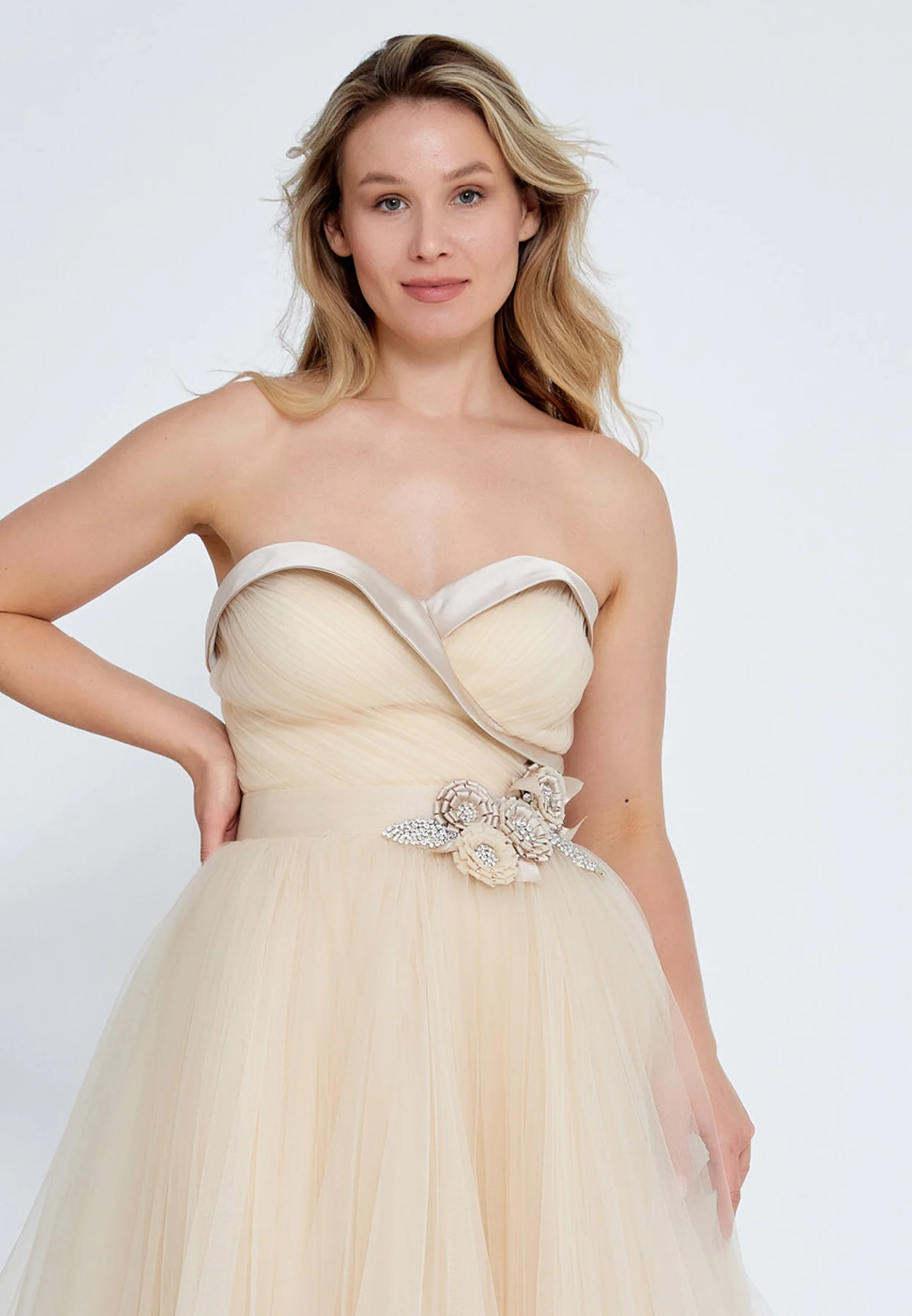 Strapless Maxi Tulle A - Line Plus Size Prom Dress prl715 - Image 8