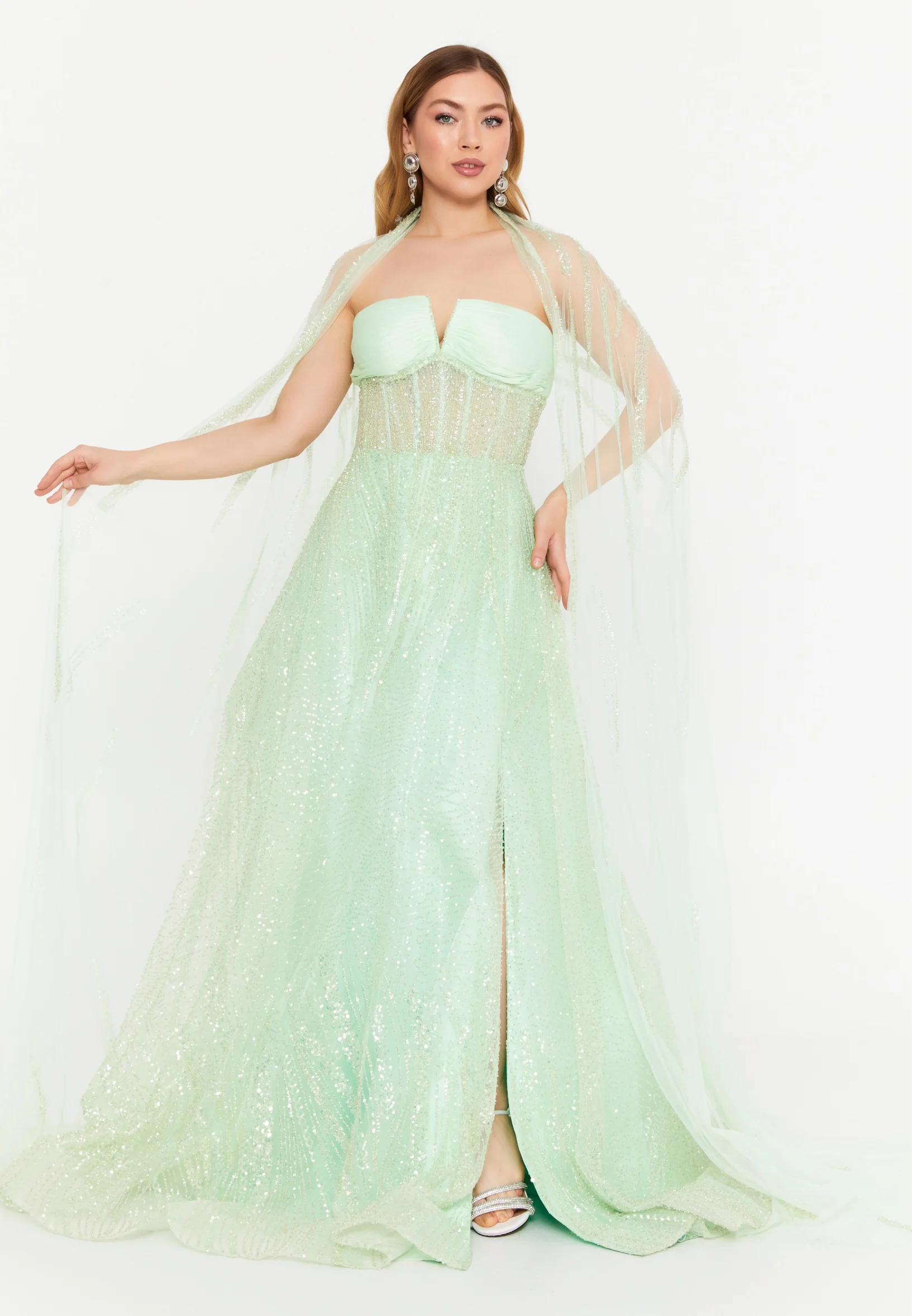 Strapless Maxi Tulle A - Line Regular Prom Dress mtc1093