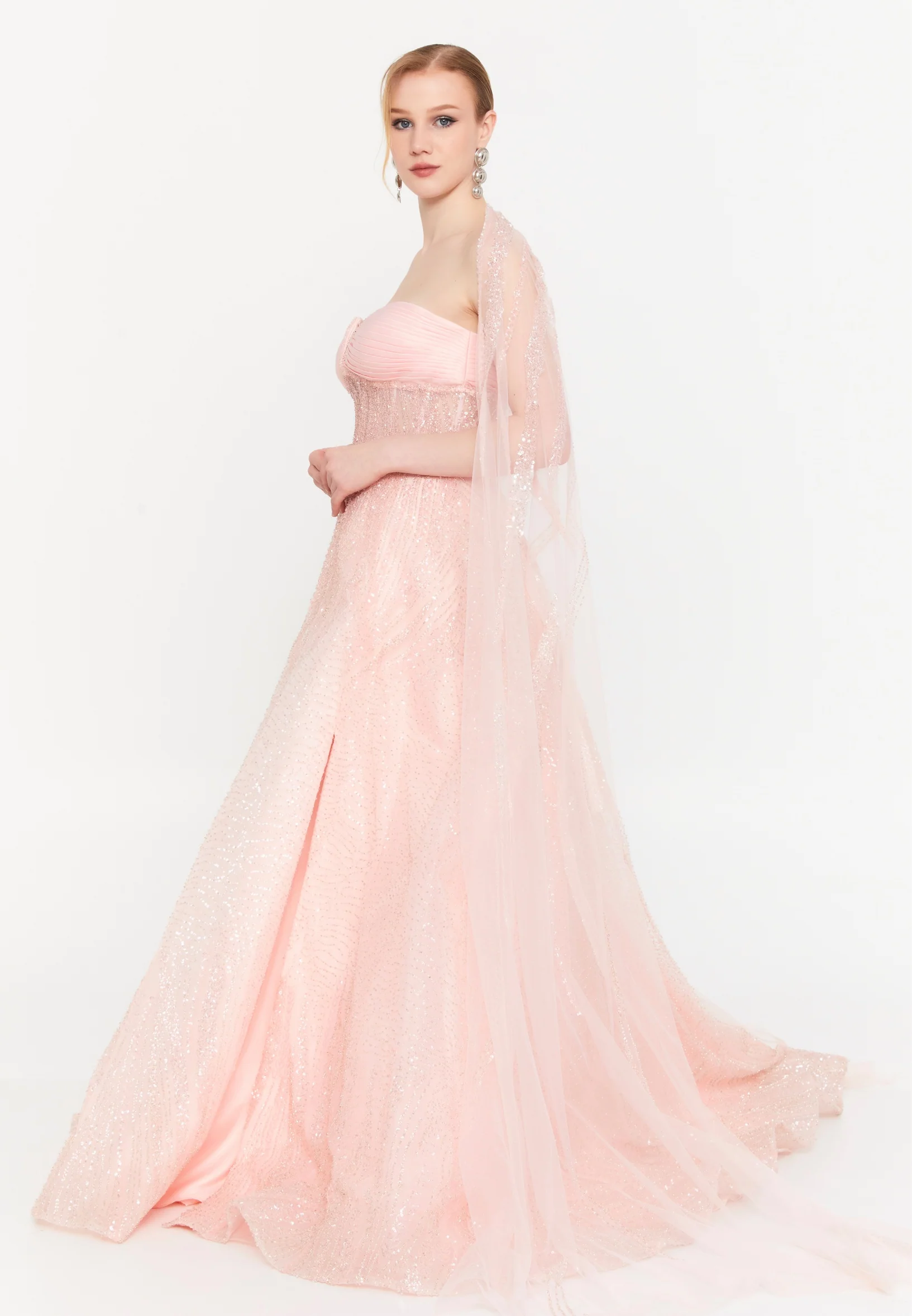 Strapless Maxi Tulle A - Line Regular Prom Dress mtc1093 - Image 8