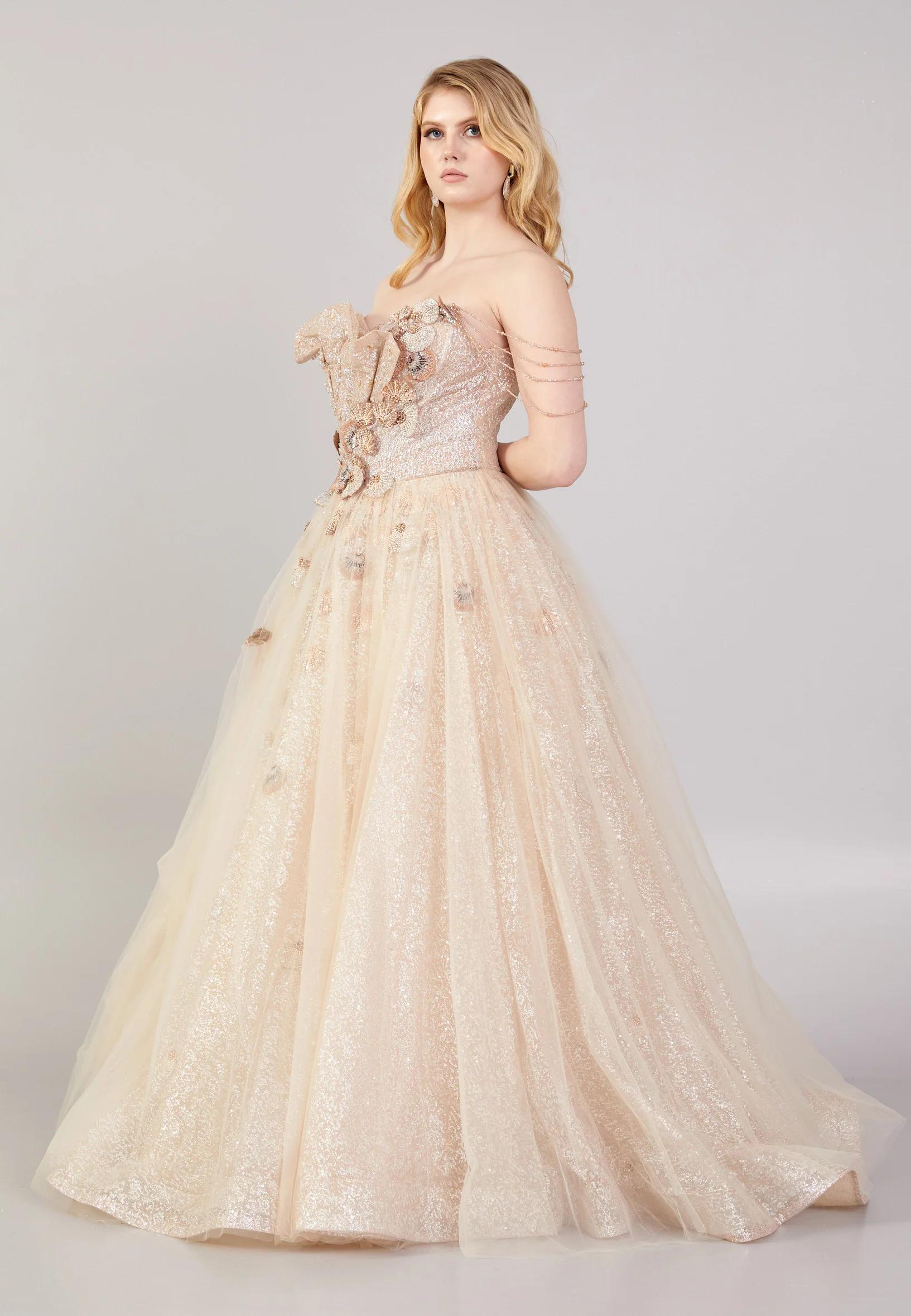 Strapless Maxi Tulle A - Line Regular Prom Dress mti04-16 - Image 3
