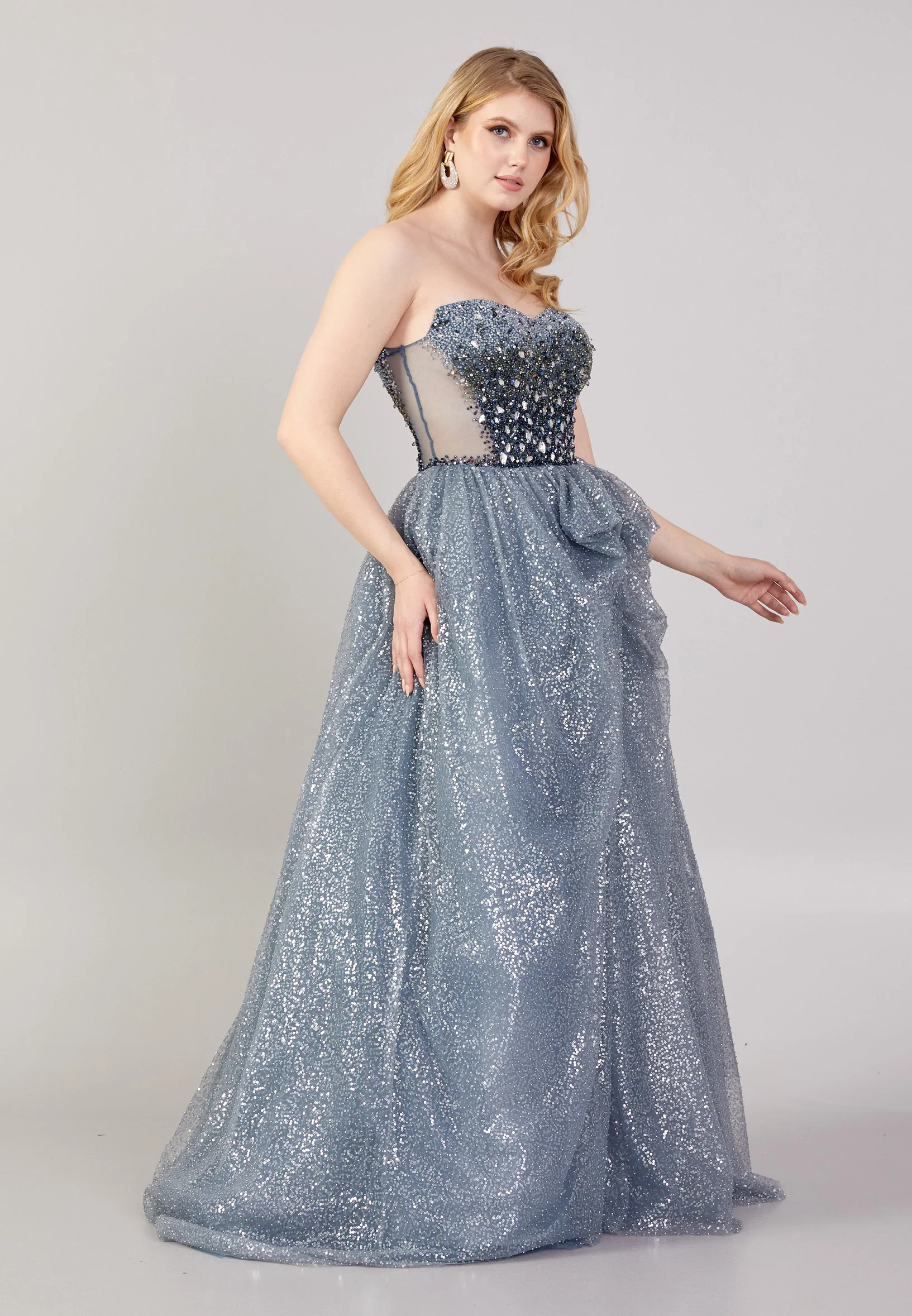 Strapless Maxi Tulle A - Line Regular Prom Dress mti04-17 - Image 3