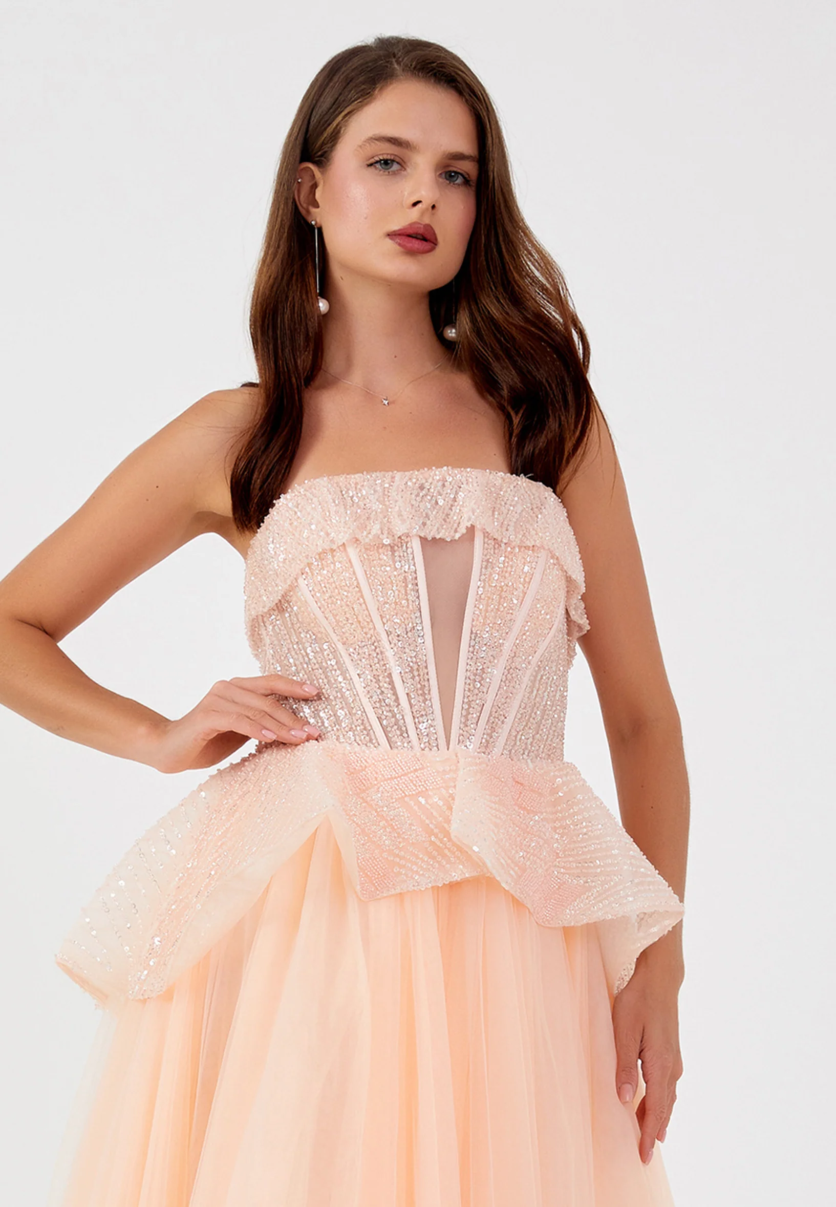 Strapless Maxi Tulle A - Line Regular Prom Dress mti1050 - Image 4