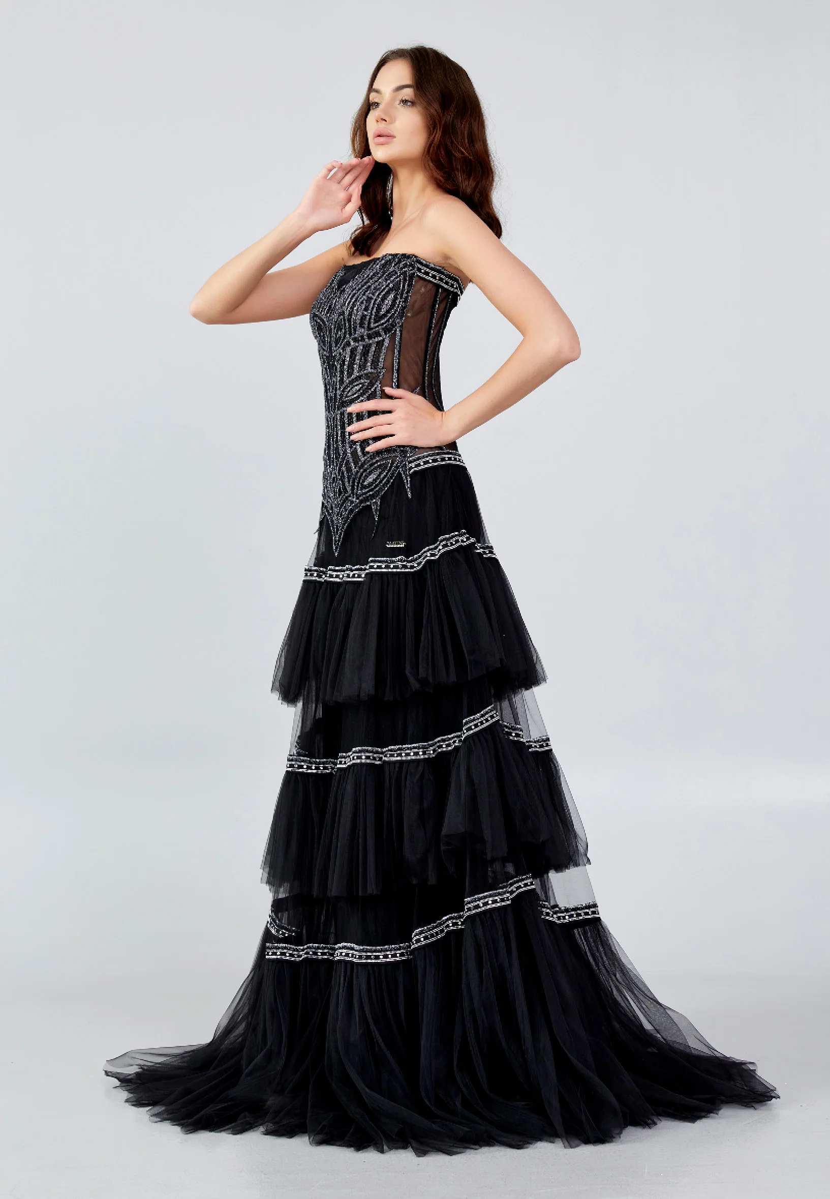 Strapless Maxi Tulle A - Line Regular Prom Dress mtn2265 - Image 11