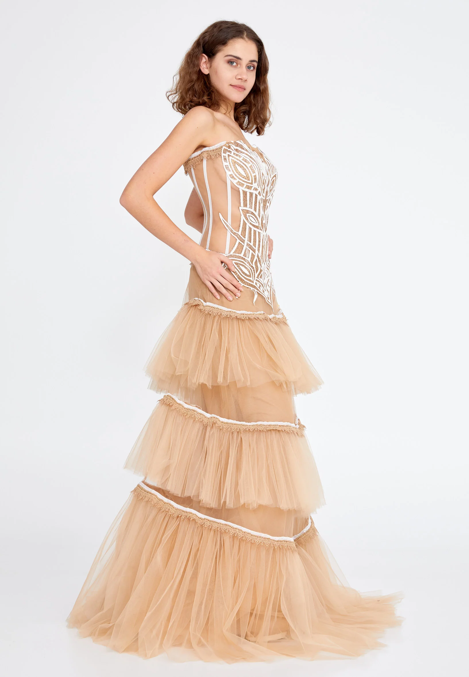 Strapless Maxi Tulle A - Line Regular Prom Dress mtn2265 - Image 3